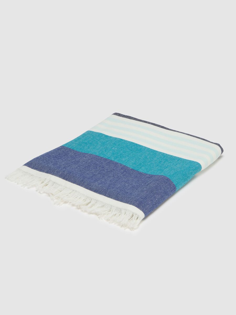 Women's beach towel in pure cotton multicolor with white, azure, blue_0