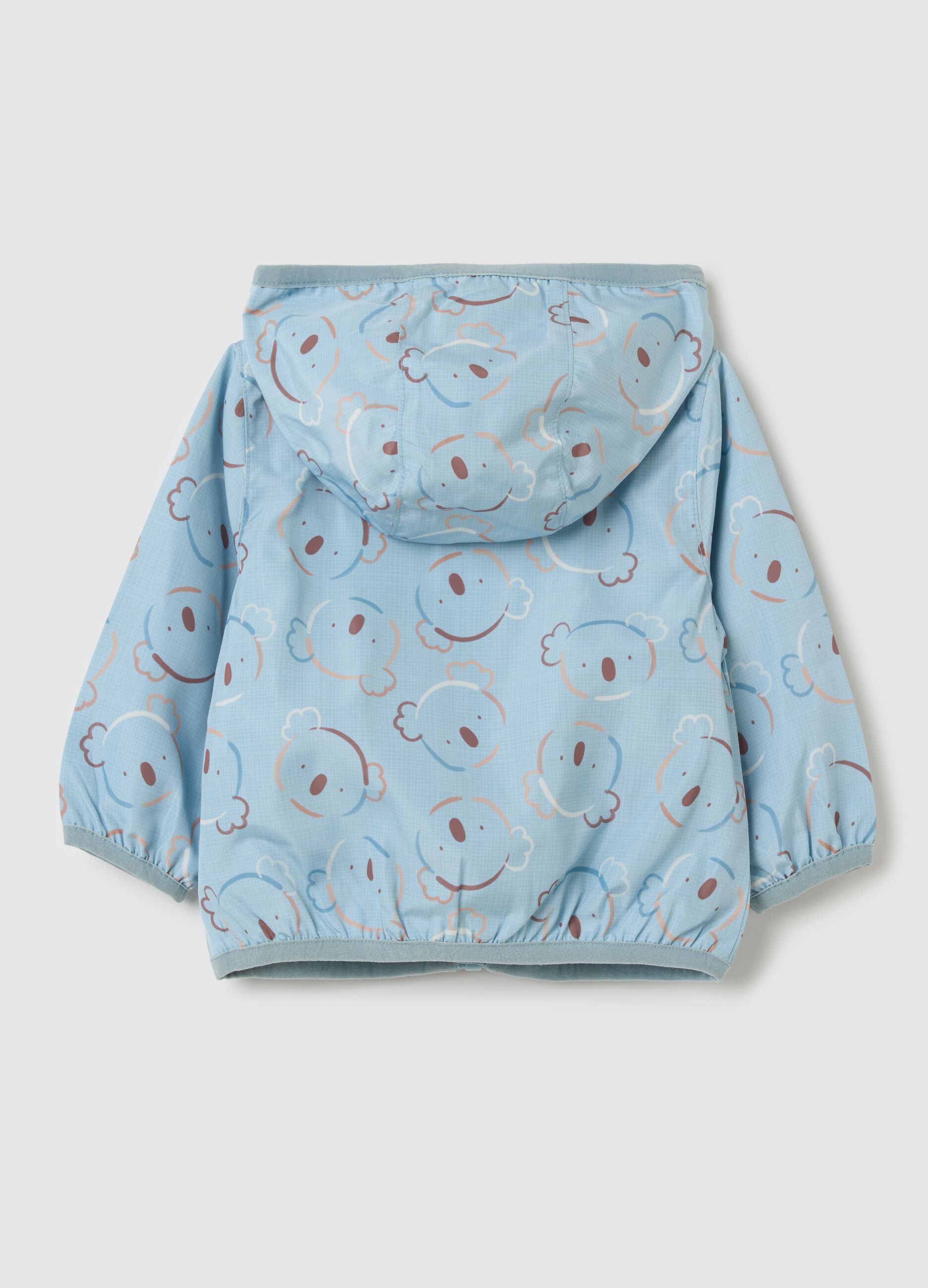 Waterproof jacket with hood and koala print