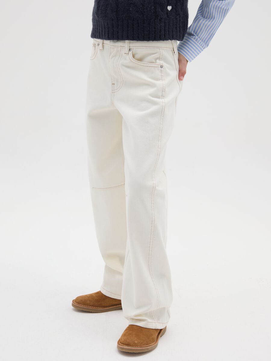 Girls' White Baggy Trousers in Pure Cotton_2