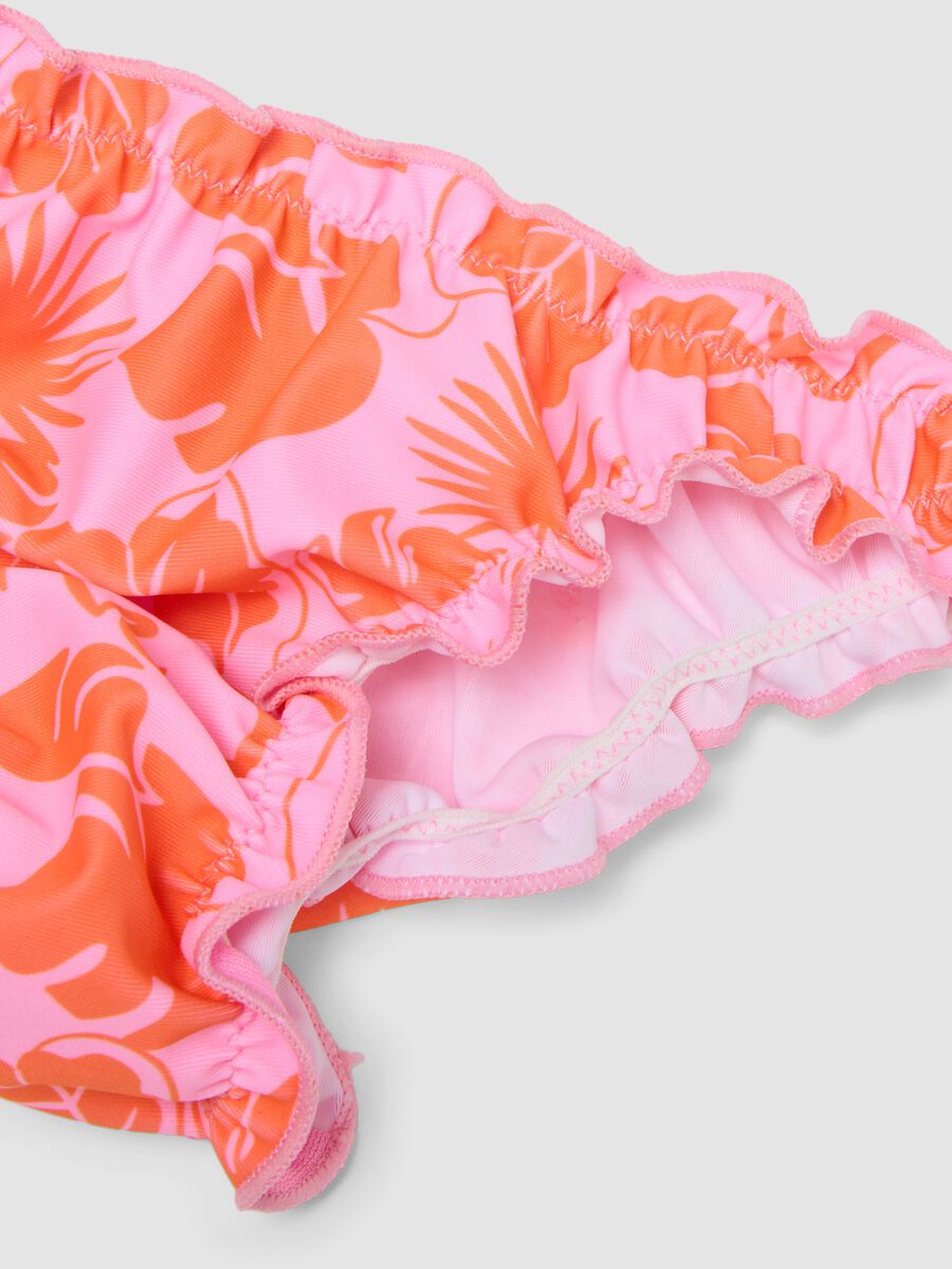 Bikini rosa in tessuto elasticizzato con fantasia floreale per bambina_3