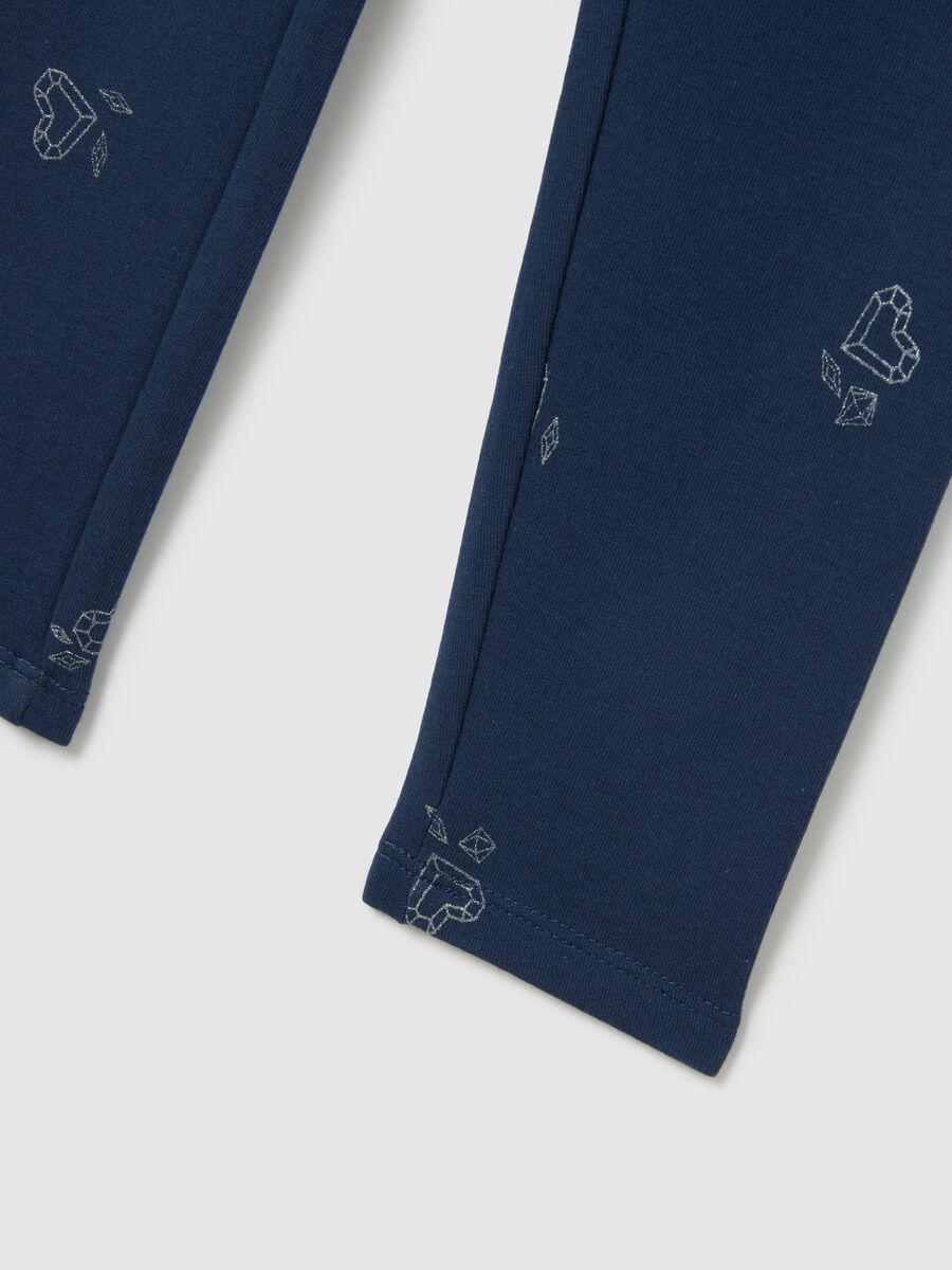 Leggings blu da bambina in misto cotone skinny fit con stampa_3