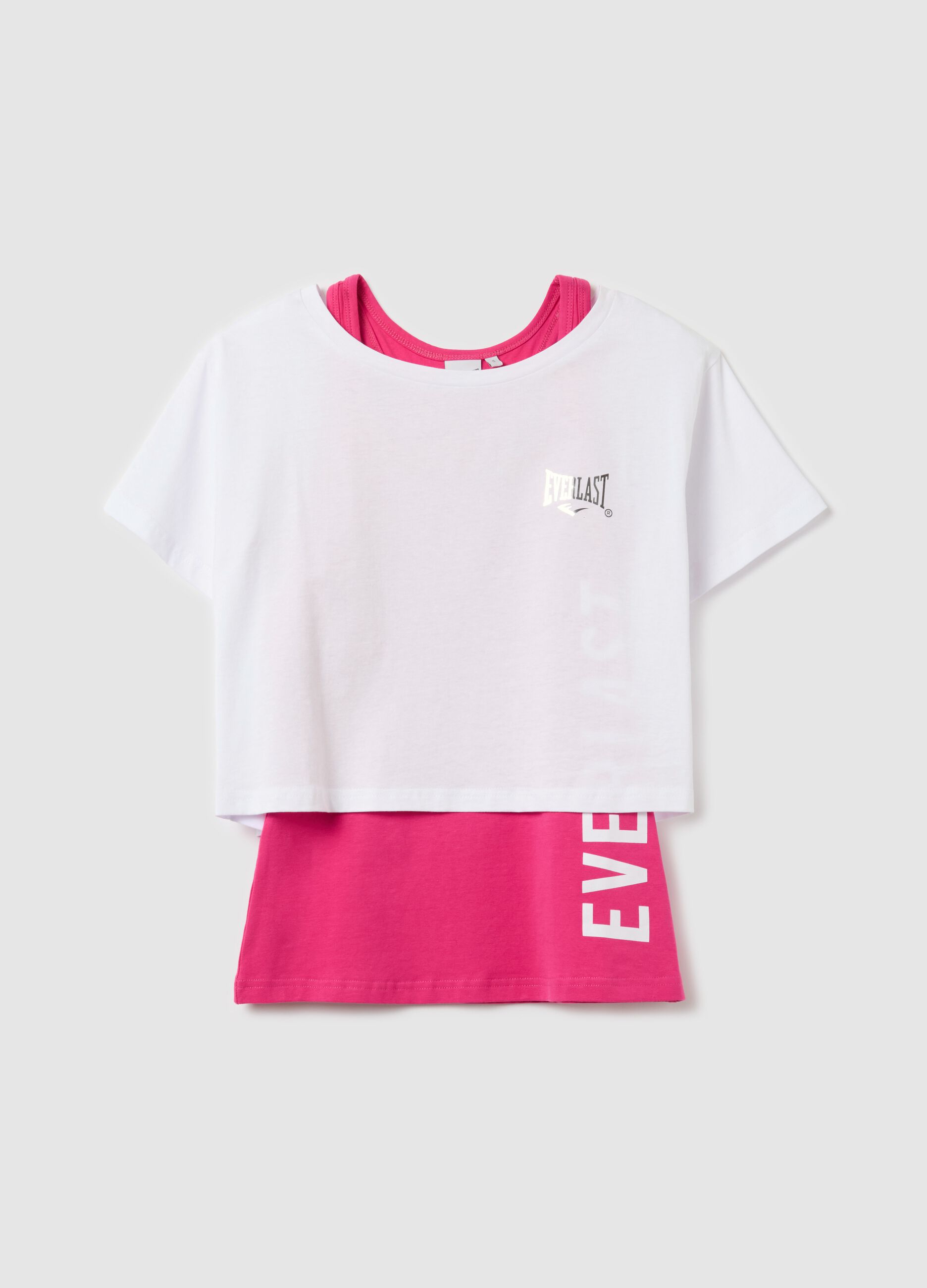 Layered-effect crop T-shirt with print