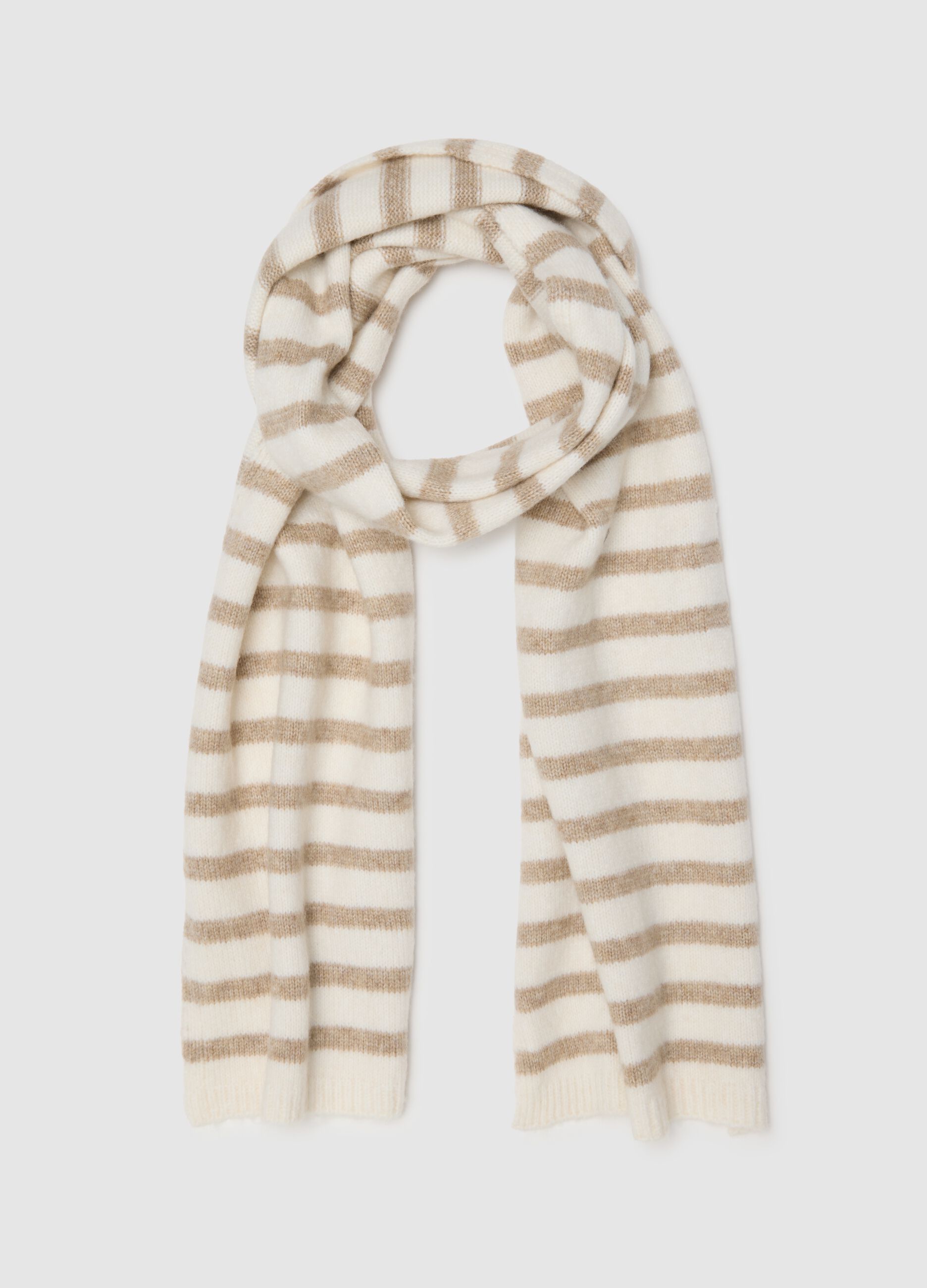 Beige children's scarf with white stripes