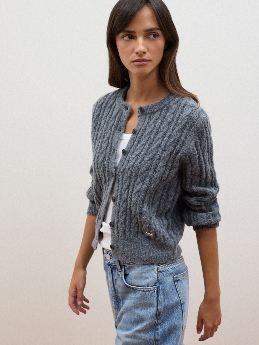 Grey wool-blend cable-knit cardigan_1