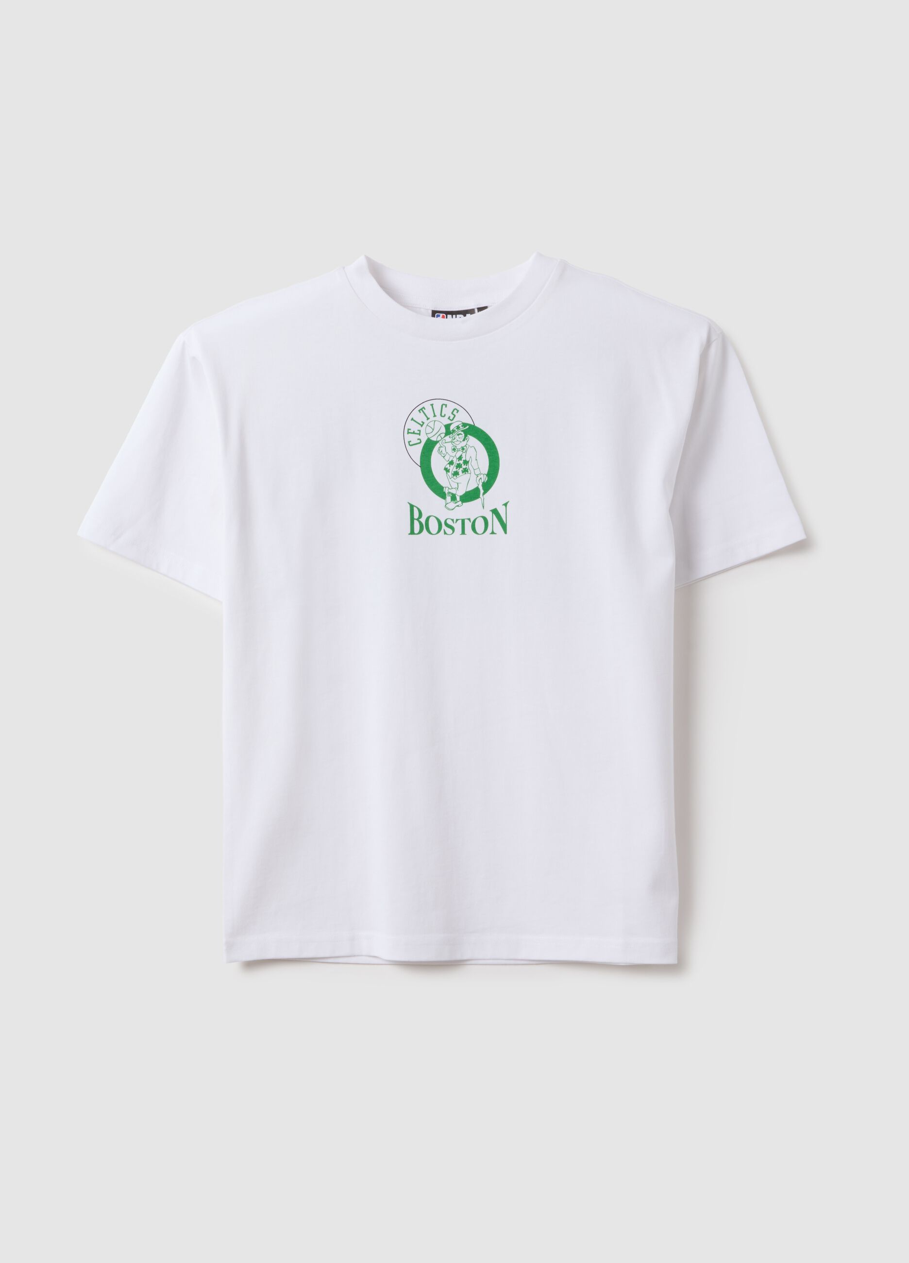 Children's white pure cotton oversized t-shirt with Boston Celtics logo