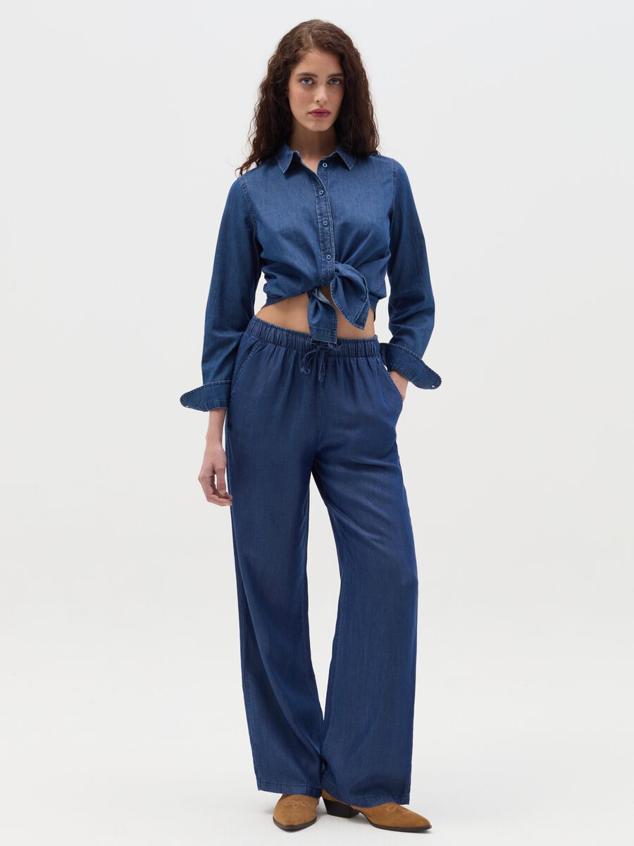 Denim-effect wide-leg fluid joggers_0