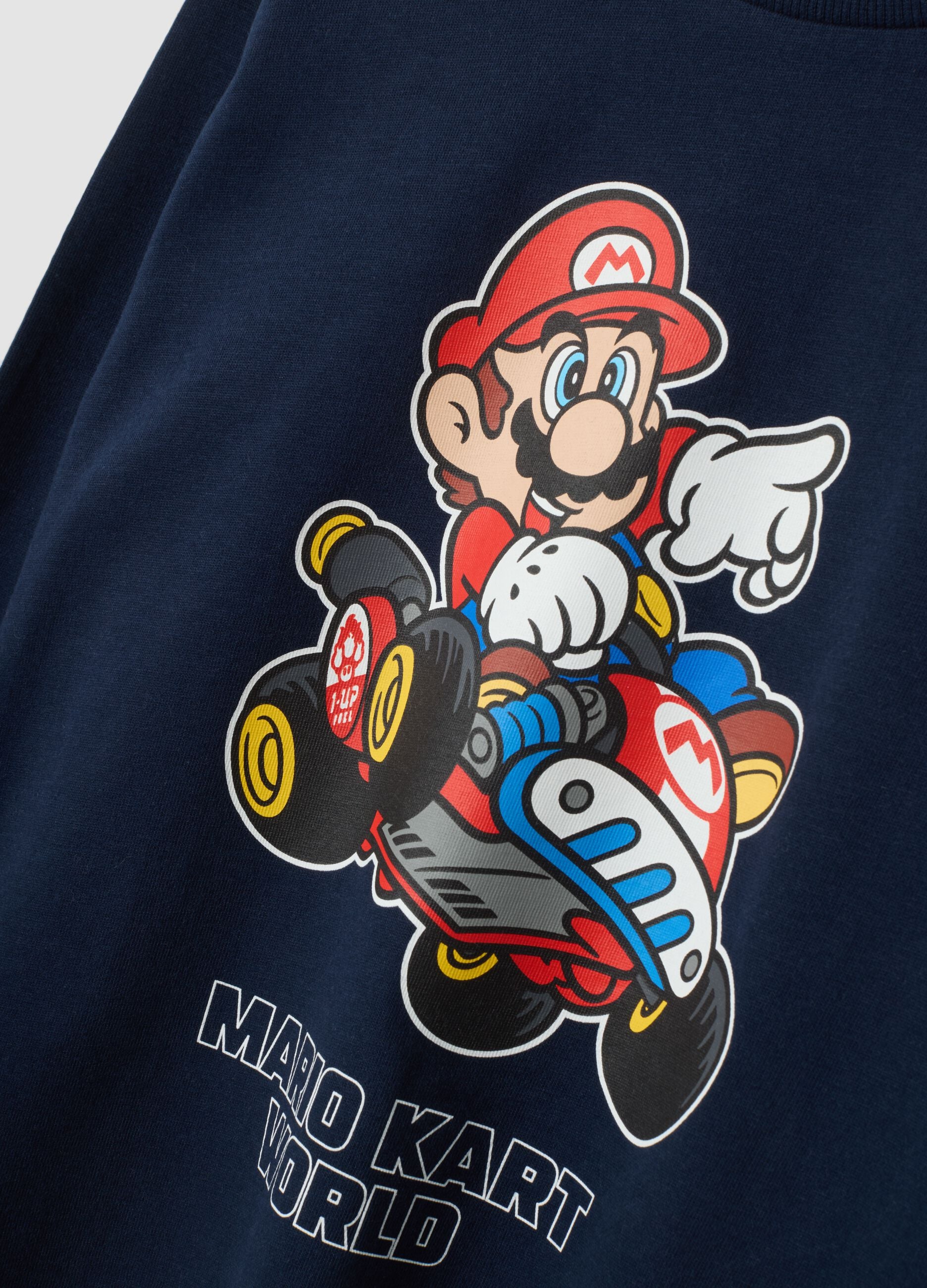 Blue oversized pure cotton crew-neck T-shirt with Mario Kart print