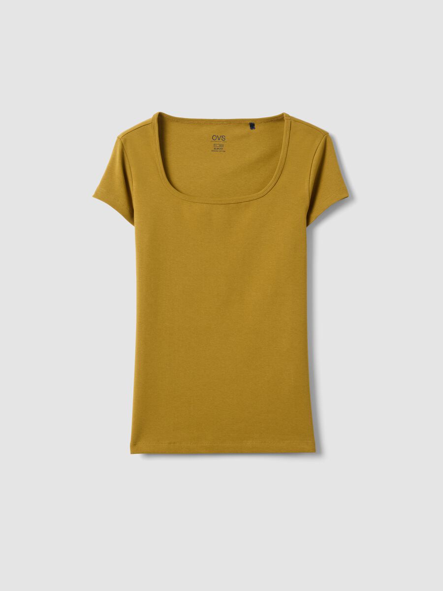 T-shirt fitted in cotone elasticizzato verde con scollo quadrato_4