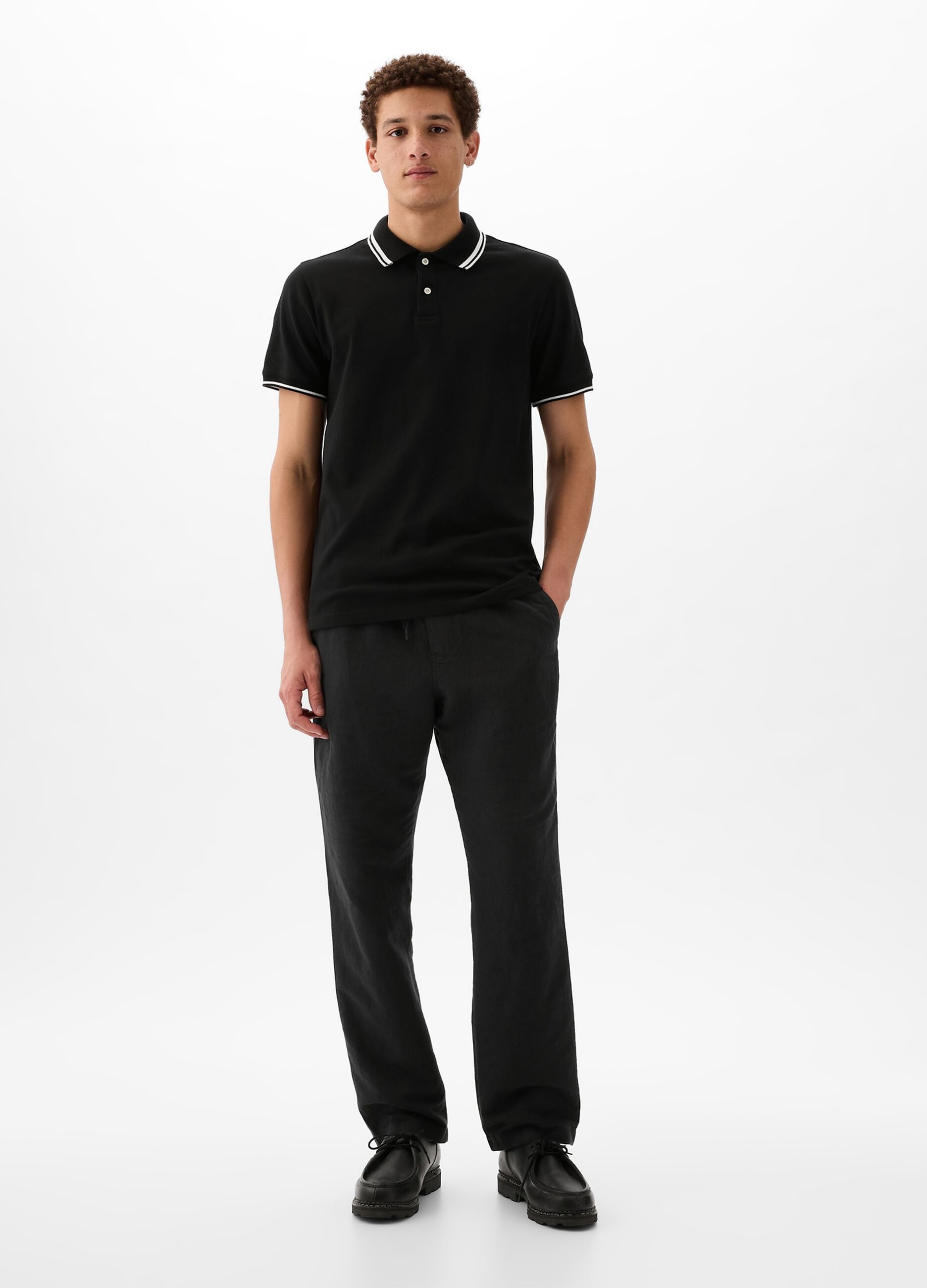 Pull-on trousers in linen and cotton
