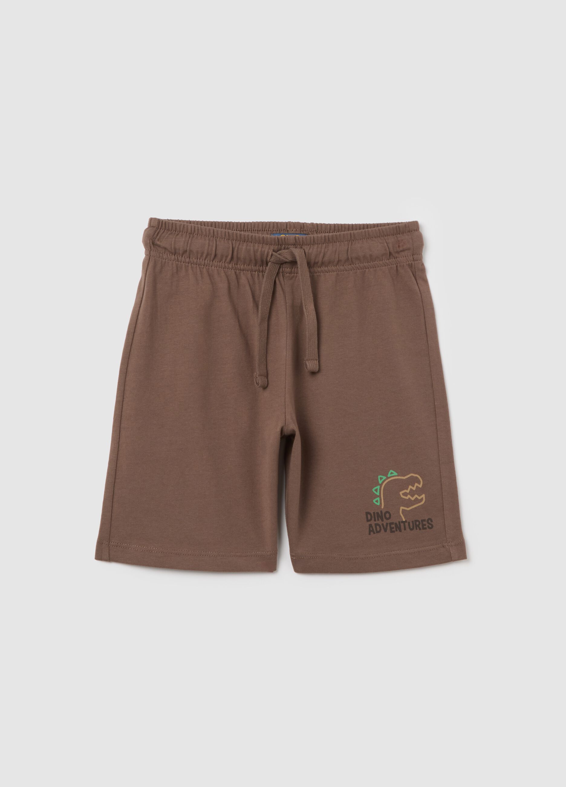 Brown shorts with Dino Adventures print in cotton