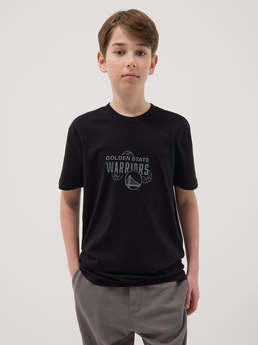 Boys' pure black cotton T-shirt with relaxed fit Warriors_0
