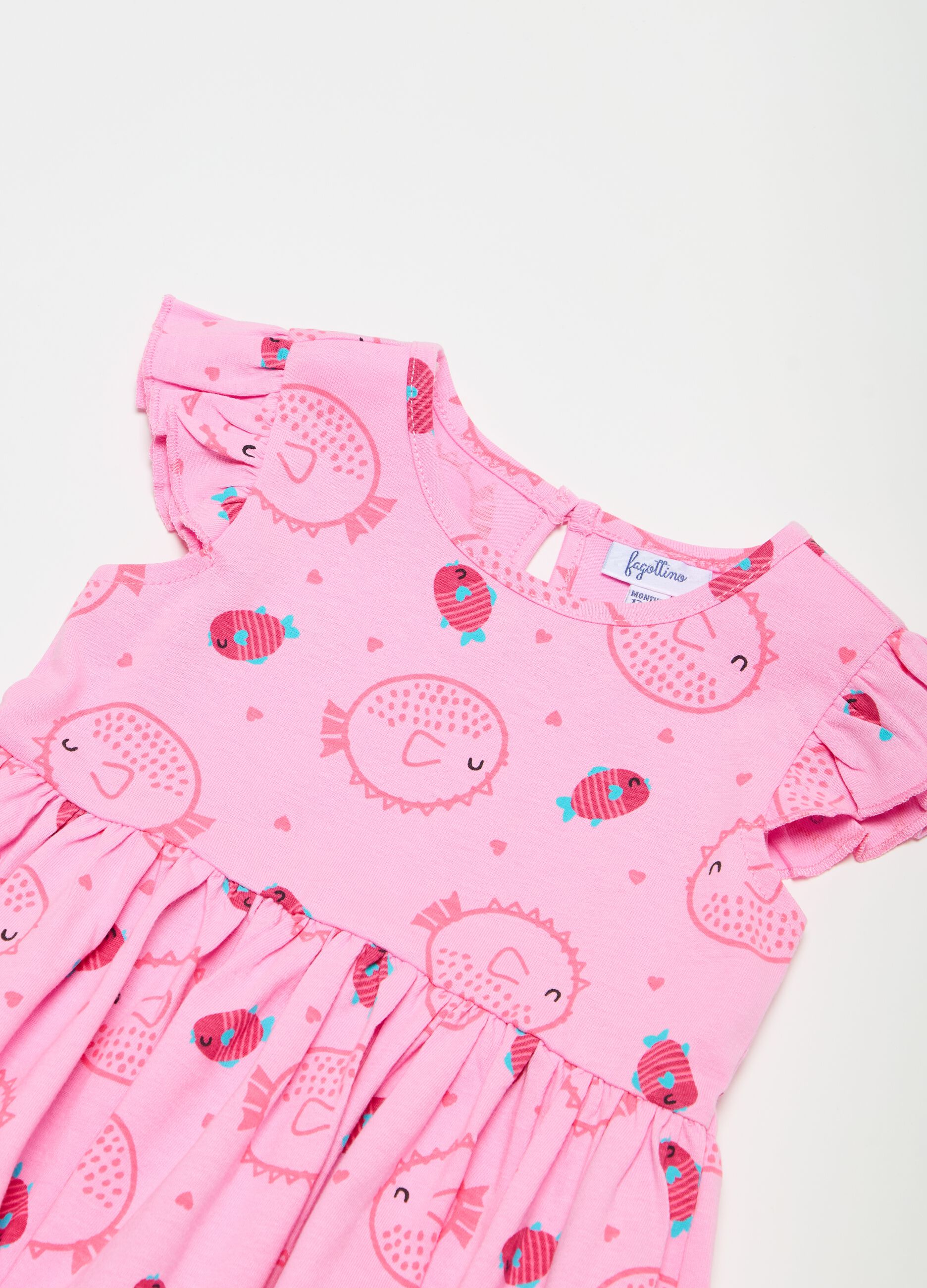 100% cotton jersey dress with small fish print