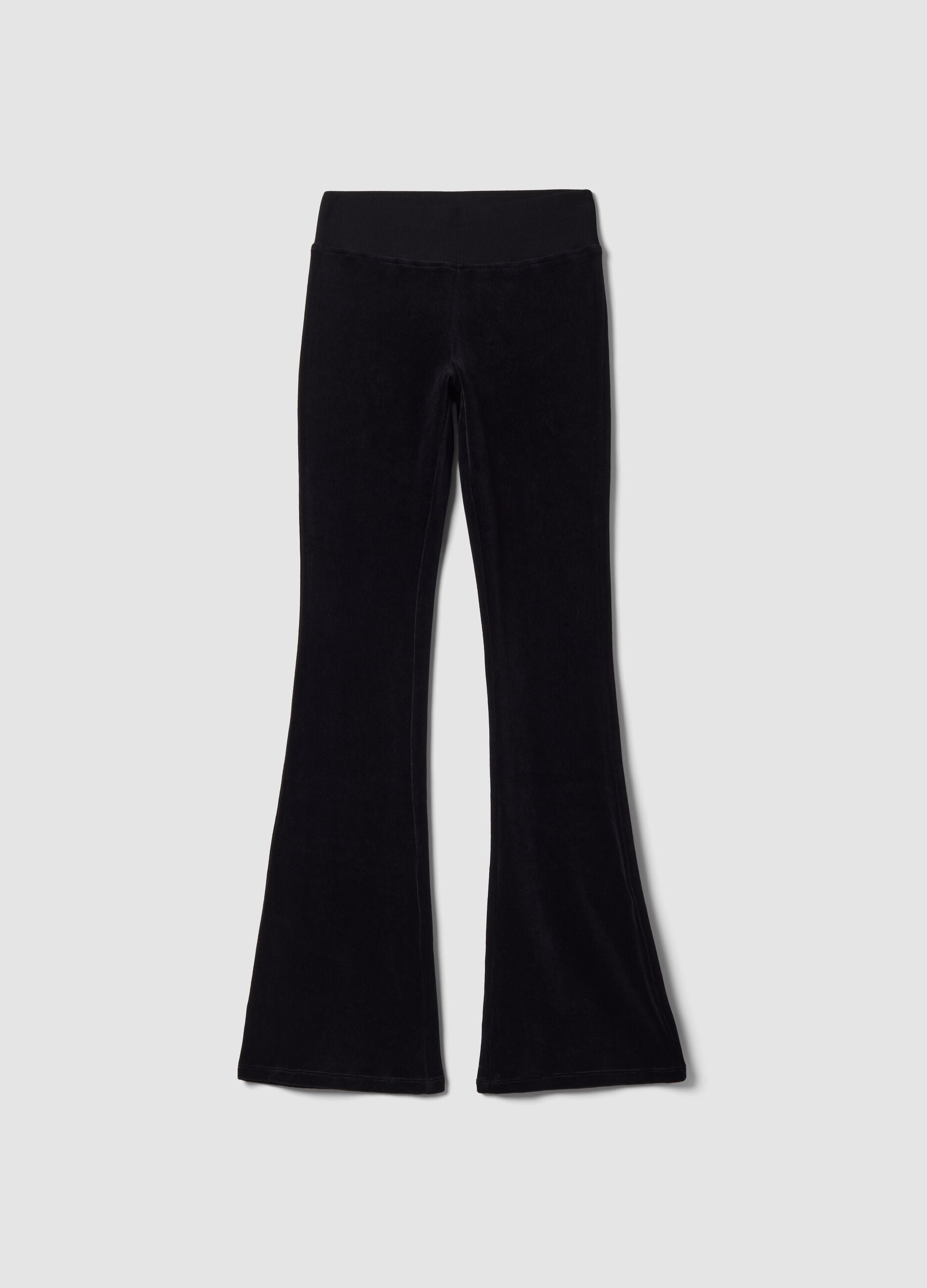 Black Velour Flared Trousers
