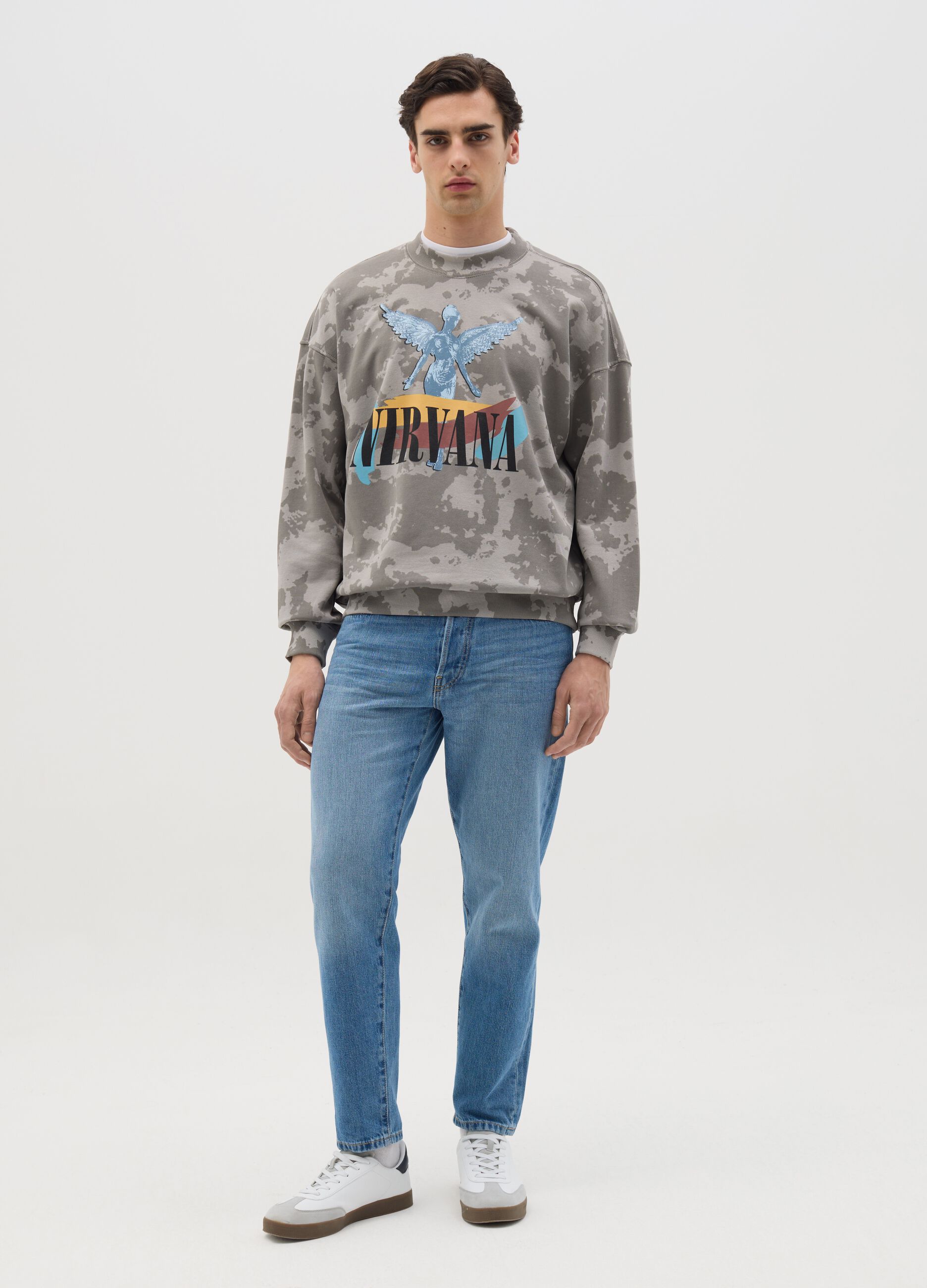 Camouflage sweatshirt with Nirvana print
