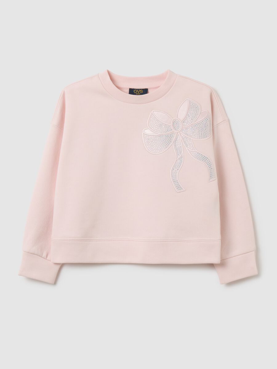 Girls' cotton blend pink sweatshirt with bow_0