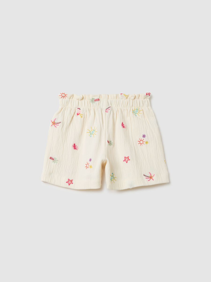 Girls' beige cotton shorts regular fit with embroidery_1