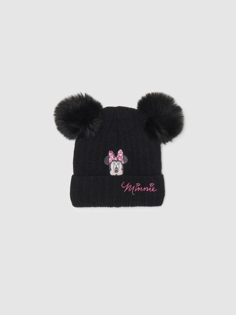 Black girl's hat with pom-pom and Disney embroidery_0