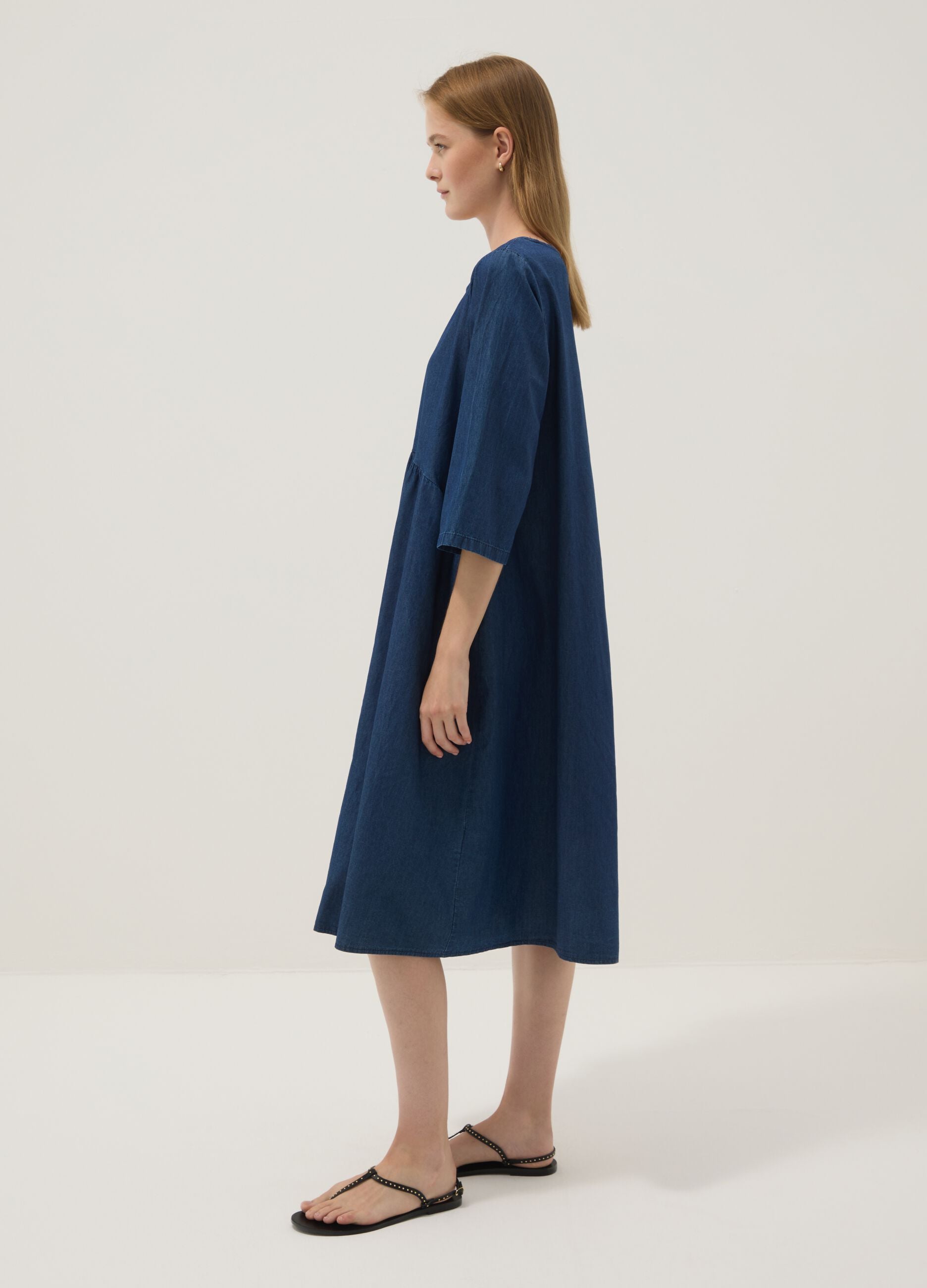 Blue pure cotton midi dress