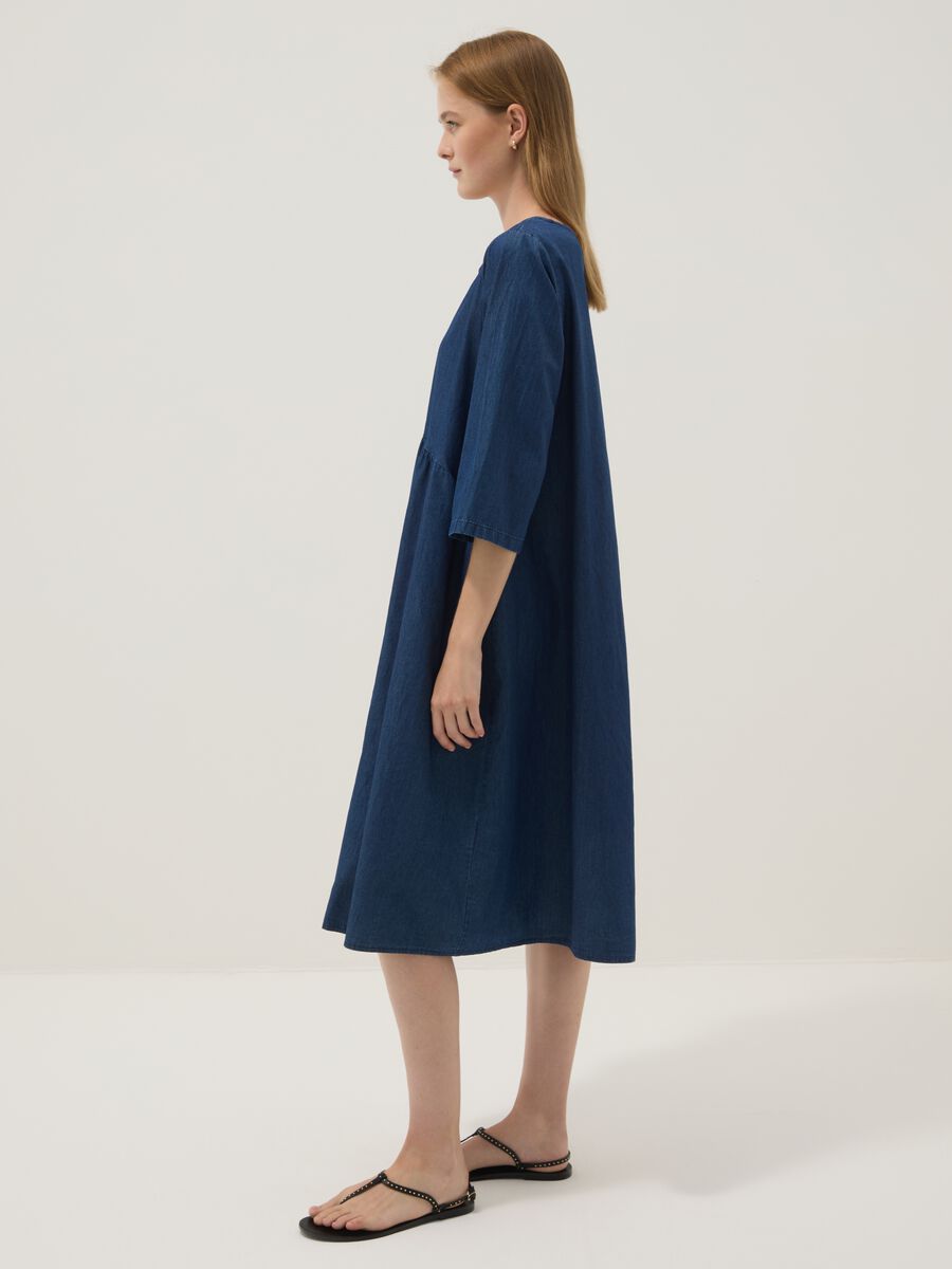 Abito midi blu in puro cotone_1