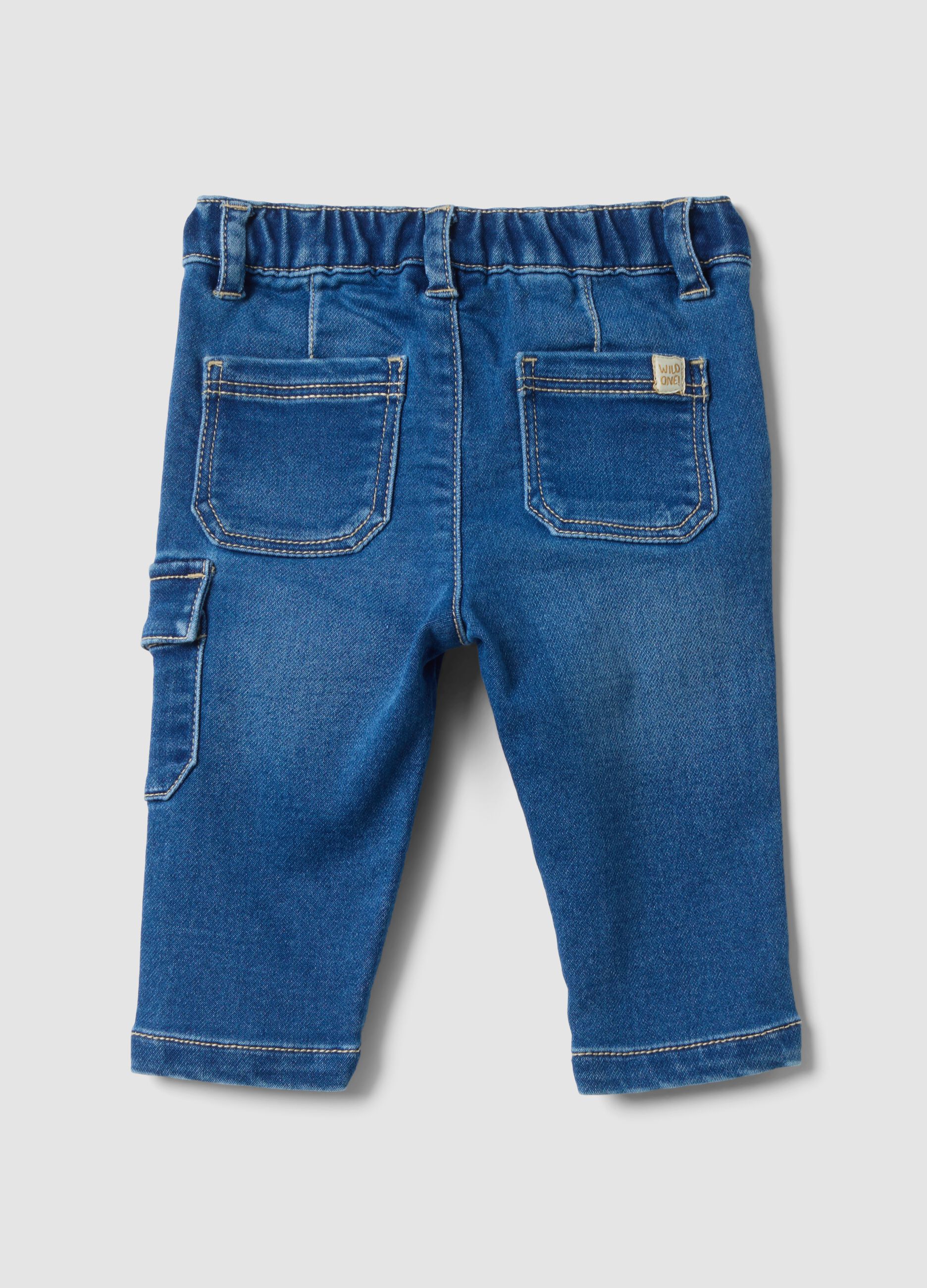 Baby Boys&rsquo; Blue Stretch Cotton Cargo Pocket Trousers
