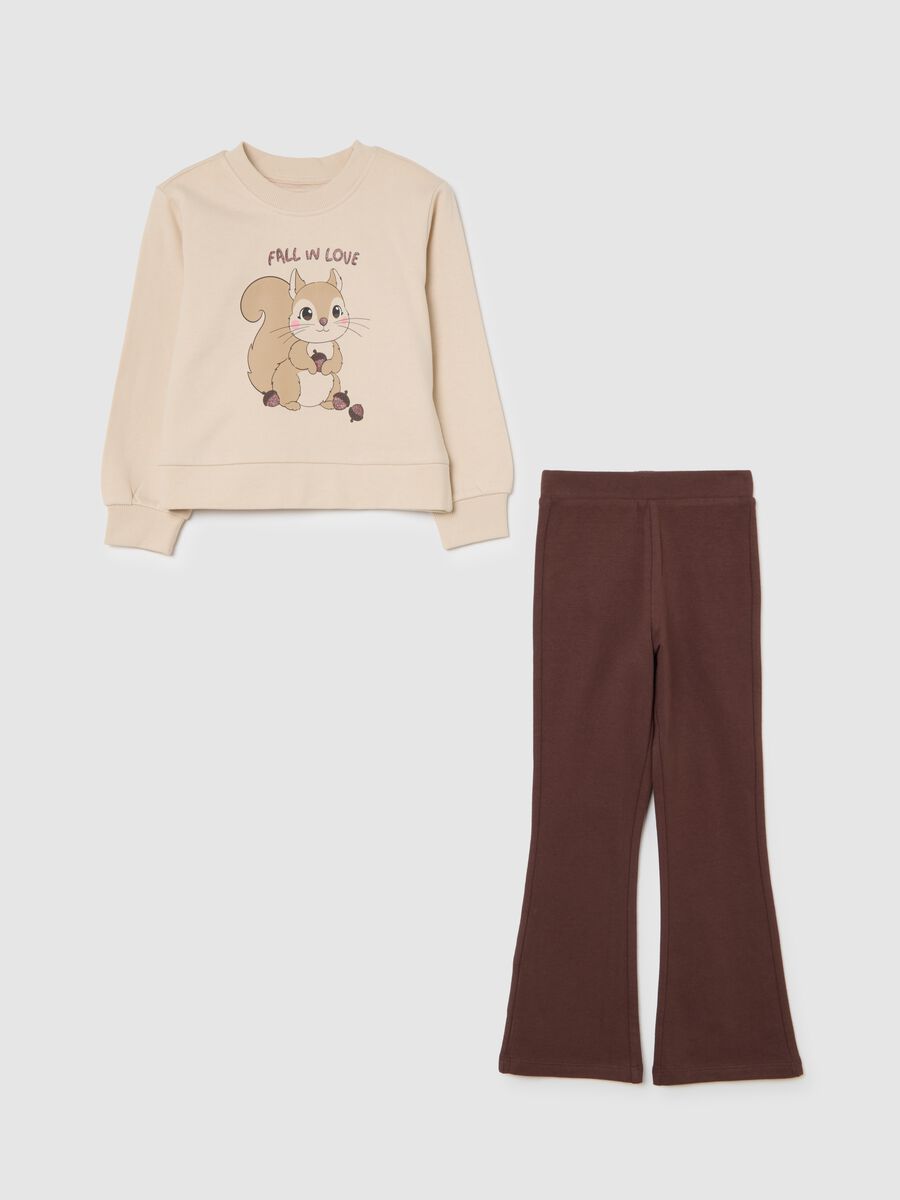 Multicoloured sweatshirt and trousers set for girls in pure cotton_0