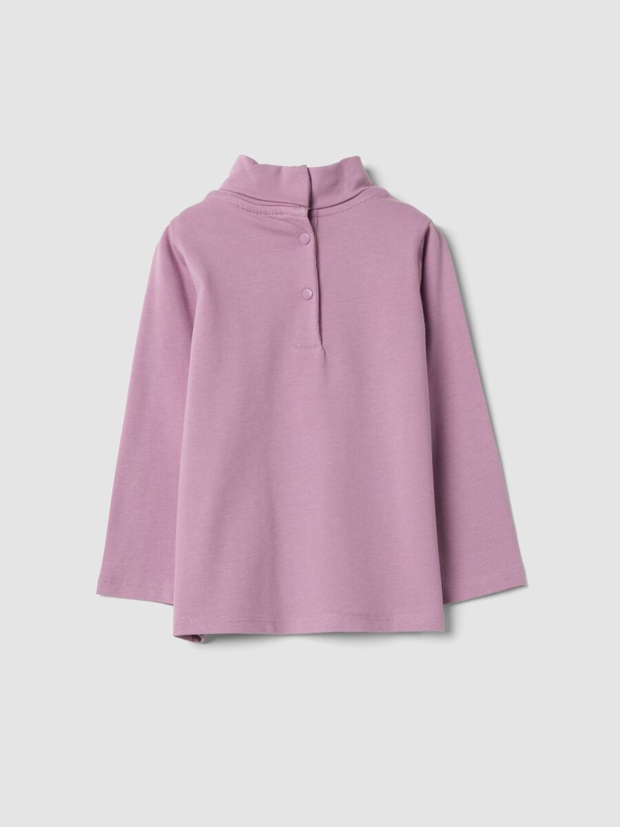 Purple organic stretch cotton T-shirt with mock neck_1