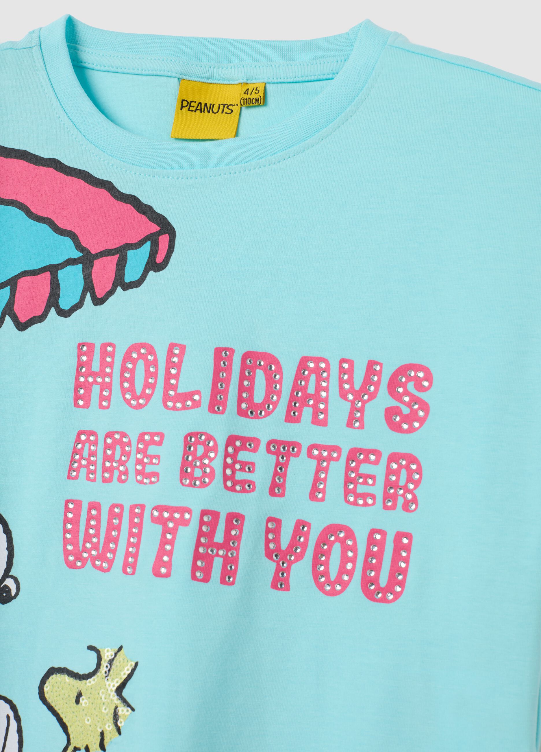 Blue stretch cotton girls' t-shirt with Snoopy print
