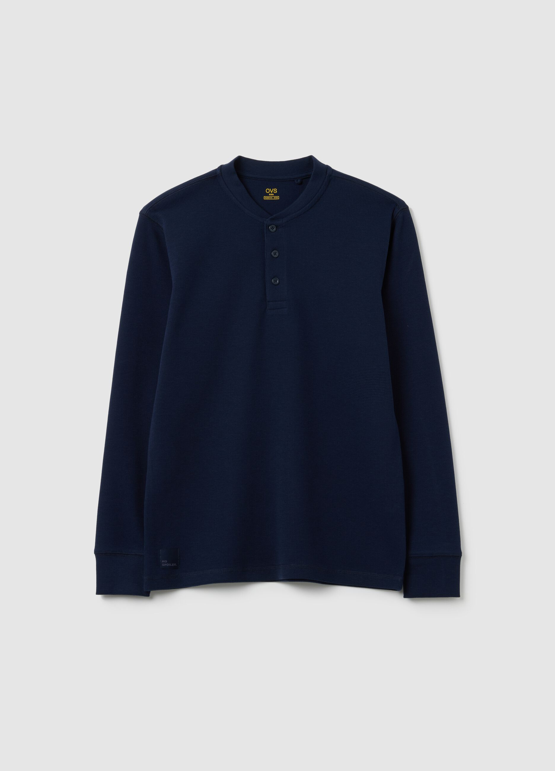 Maglia henley da ragazzo in cotone blu regular fit