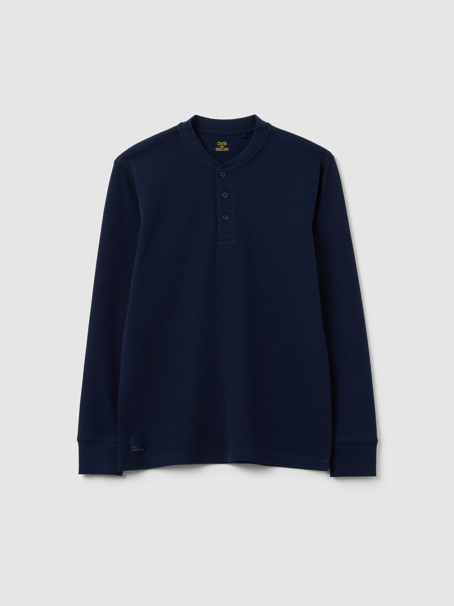 Maglia henley da ragazzo in cotone blu regular fit_0