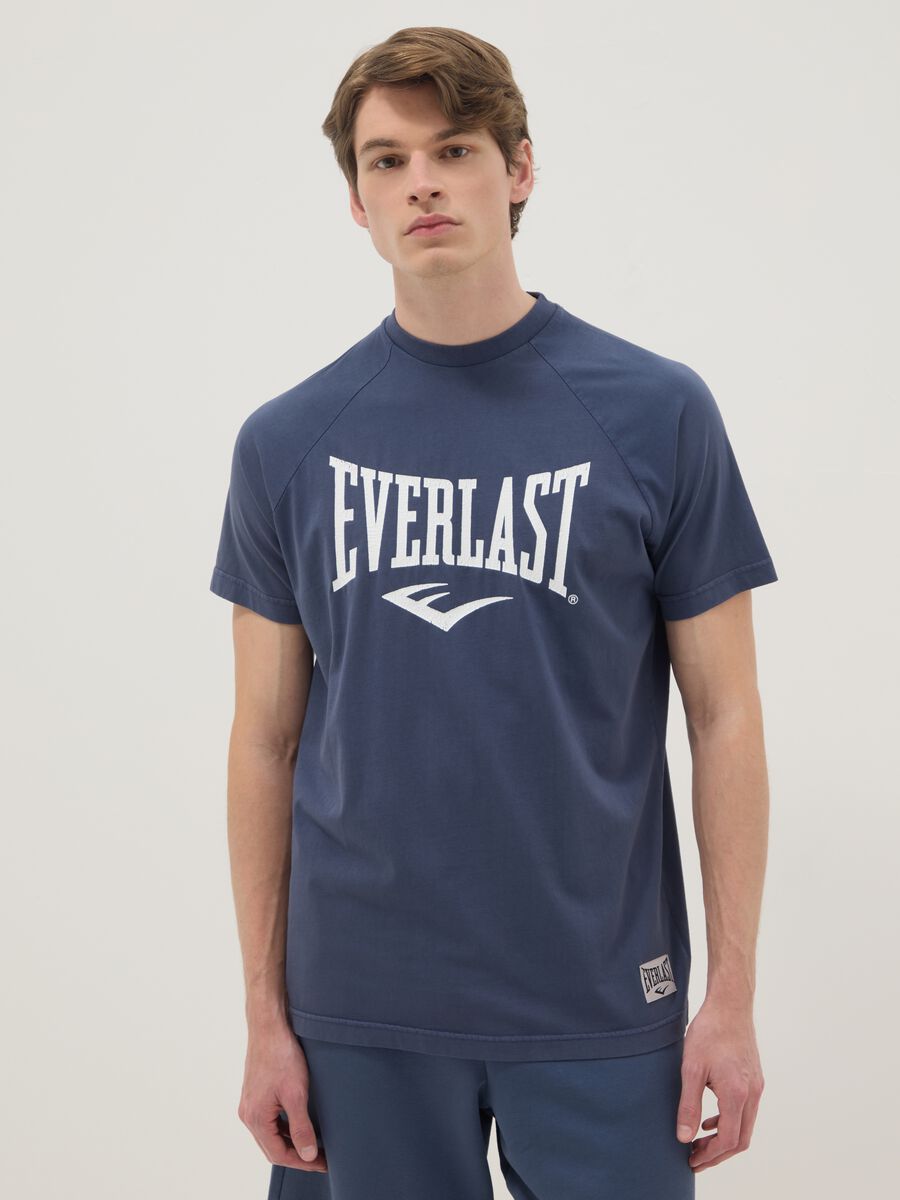 Blue pure cotton regular fit t-shirt with Everlast logo_0