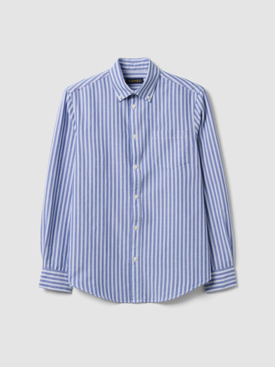 Camicia oxford azzurra a righe in puro cotone regular fit_0