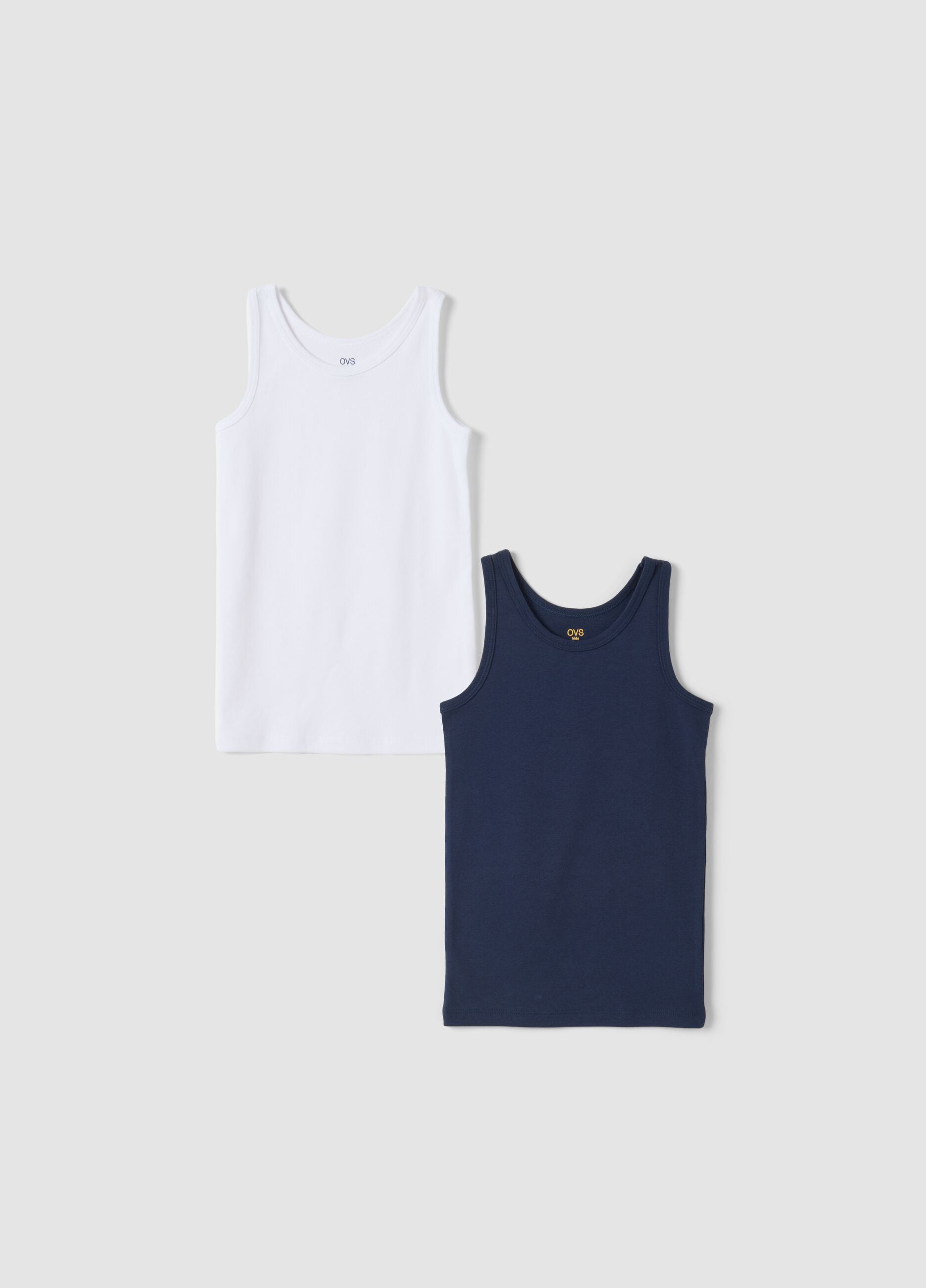 2-pack white and blue organic cotton crew-neck vests