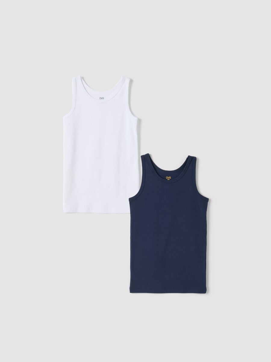 2-pack white and blue organic cotton crew-neck vests_0