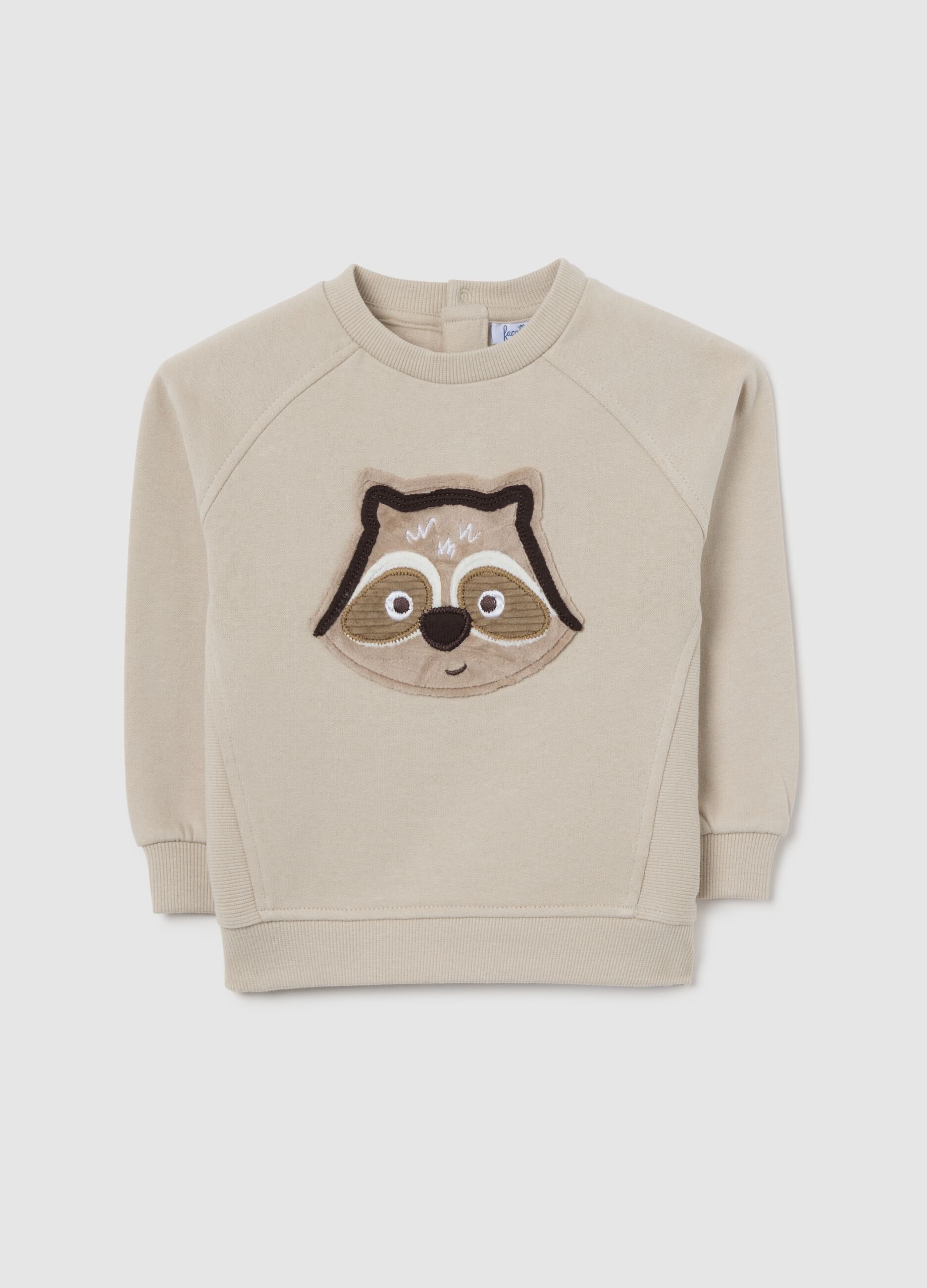 Beige sweatshirt with raccoon embroidery