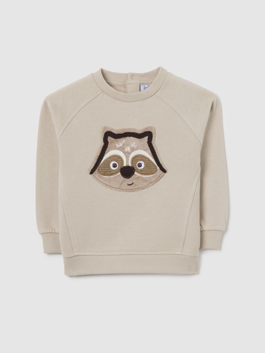 Beige sweatshirt with raccoon embroidery_0