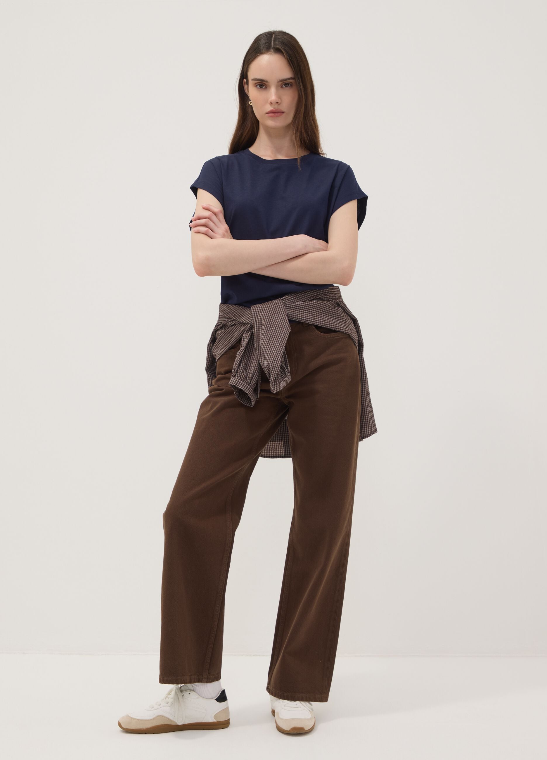 Blue pure cotton short-sleeve regular fit T-shirt