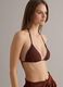 Brown triangle bikini top in stretch fabric with purple trim_0