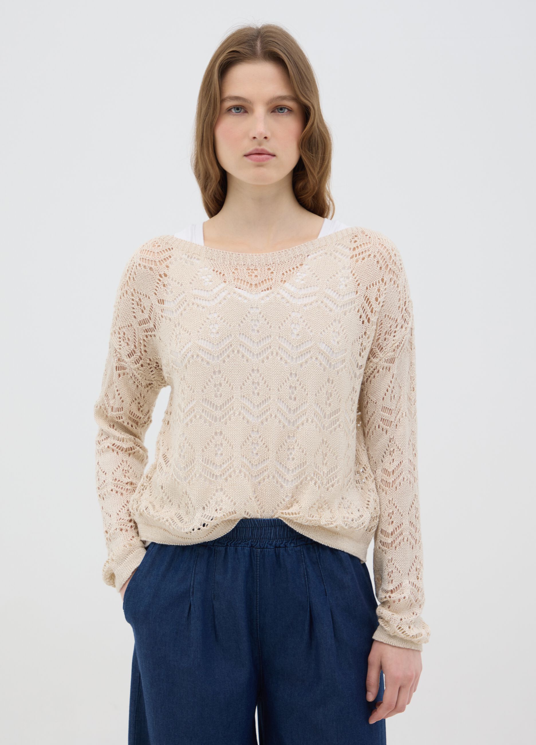 Women's beige regular fit jumper