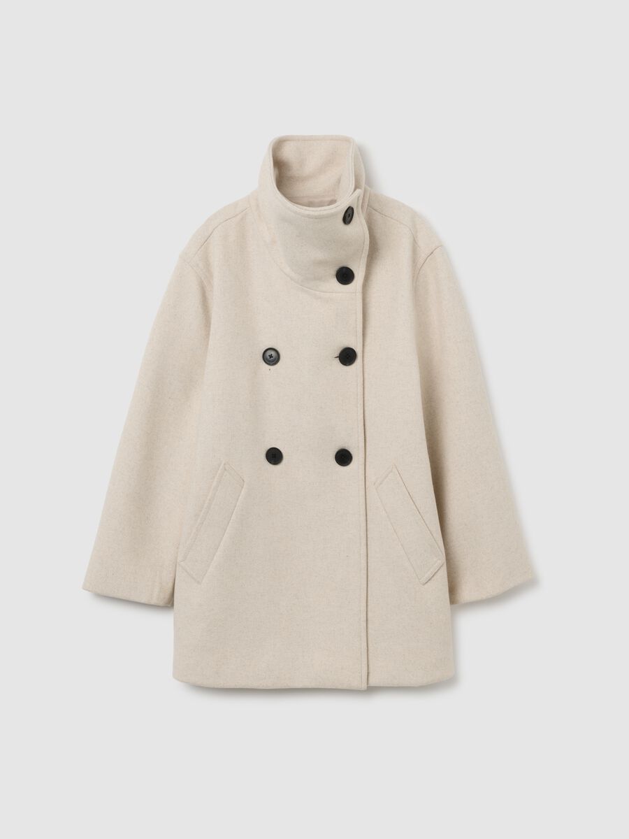 Cappotto beige a collo alto regular fit con doppi bottoni_0