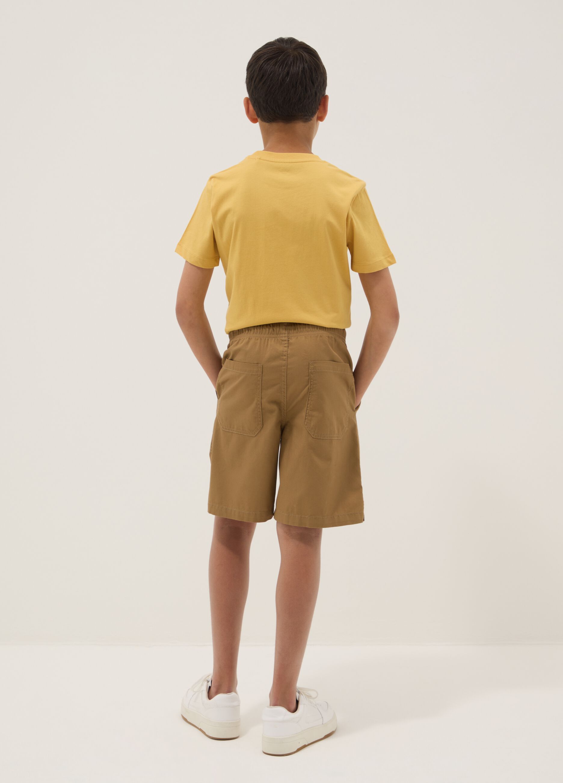 Brown regular-fit pure cotton Bermuda shorts