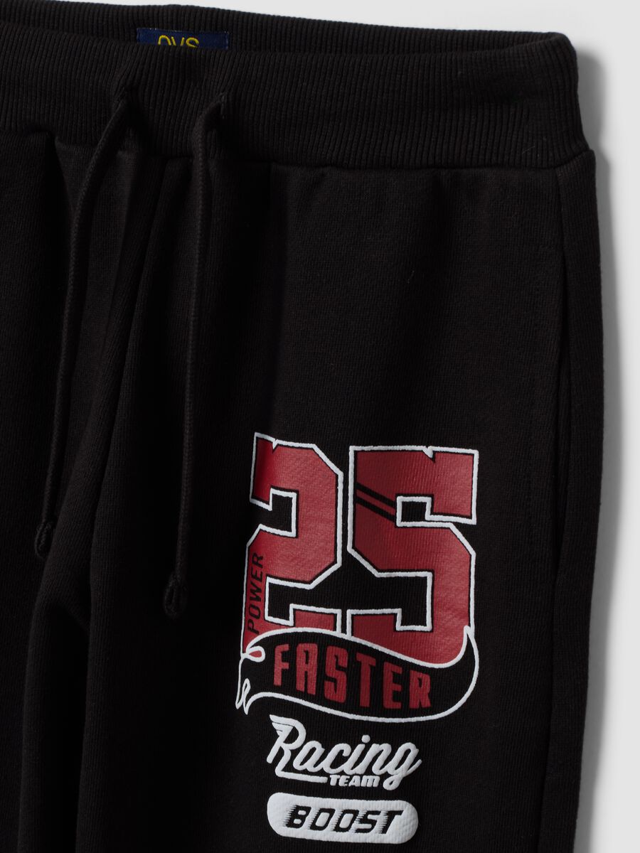 Black cotton-blend tracksuit with hood and sporty prints for boys_3