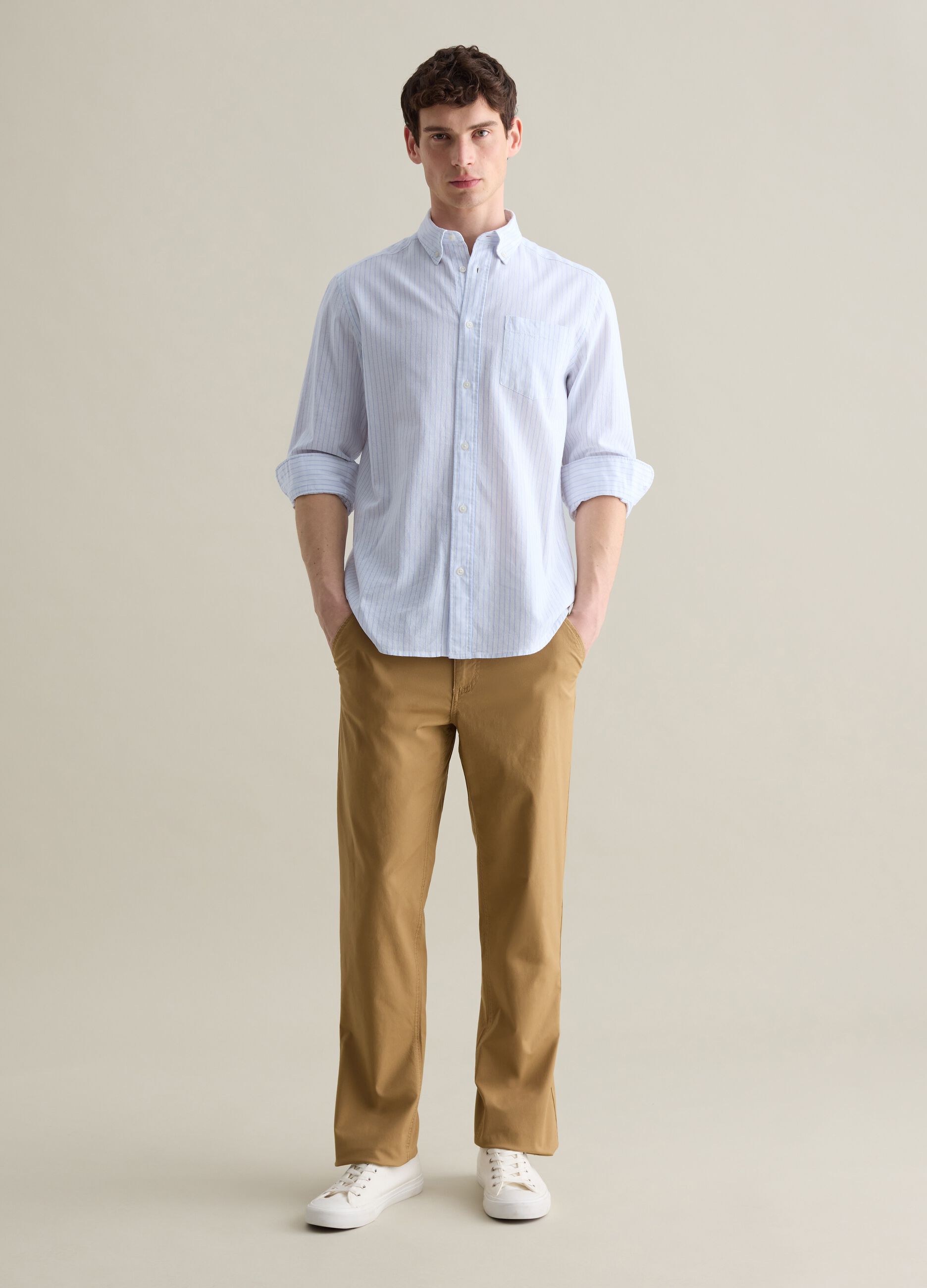 Light blue and white striped shirt in linen and cotton
