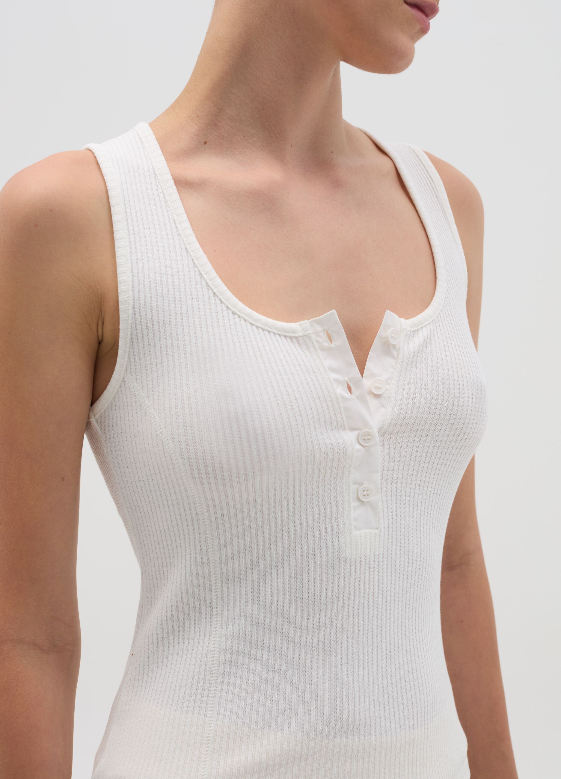 Ribbed tank top with granddad neckline