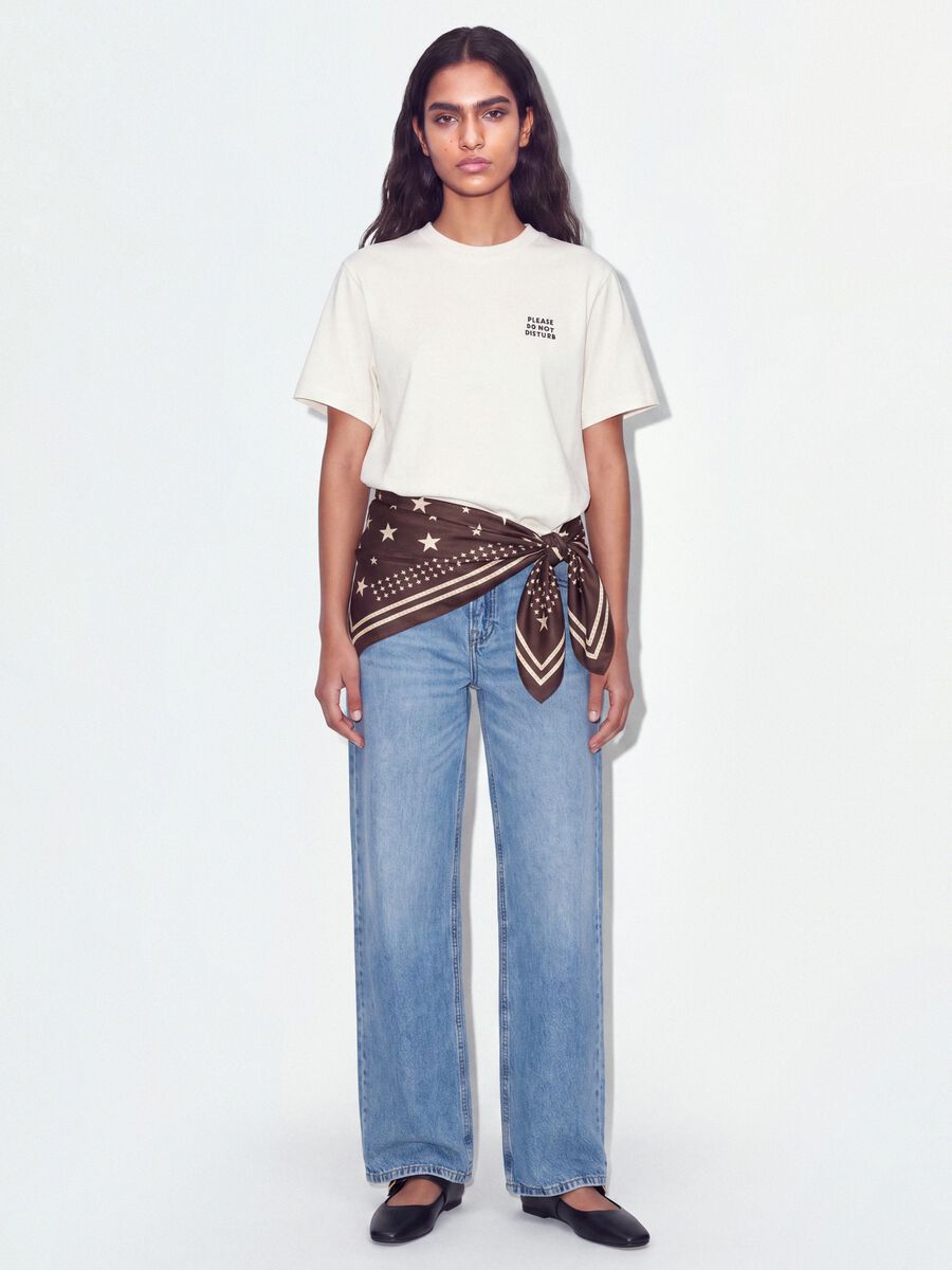 White relaxed-fit pure cotton T-shirt with chest slogan_1