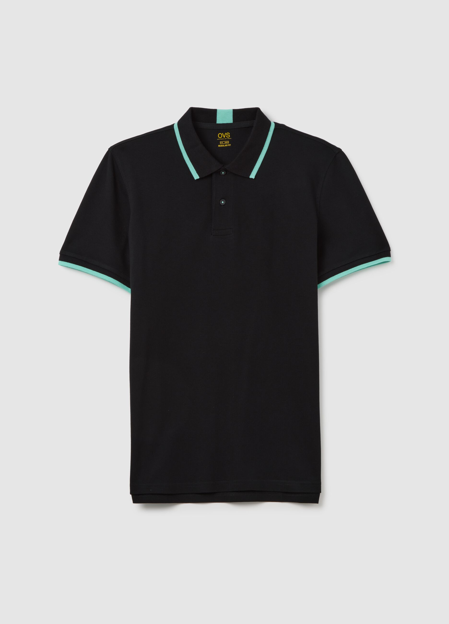 Polo da uomo in cotone nero regular fit