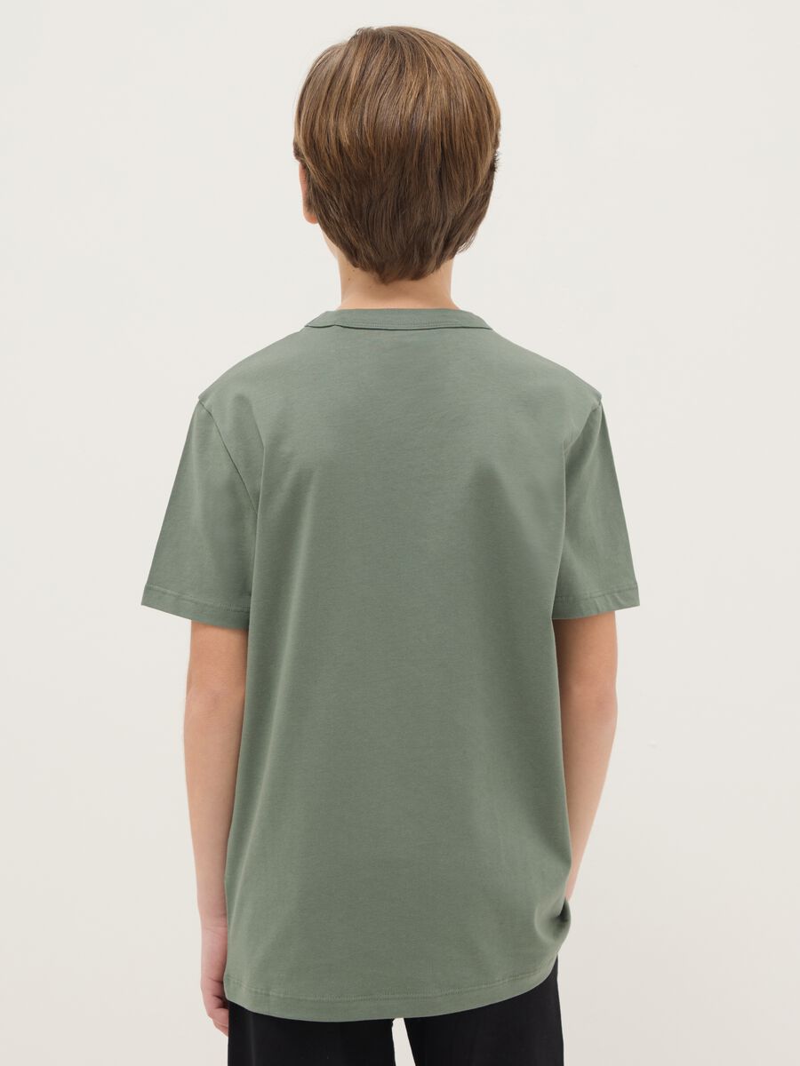 Boys' green crew-neck T-shirt in pure cotton over fit_1