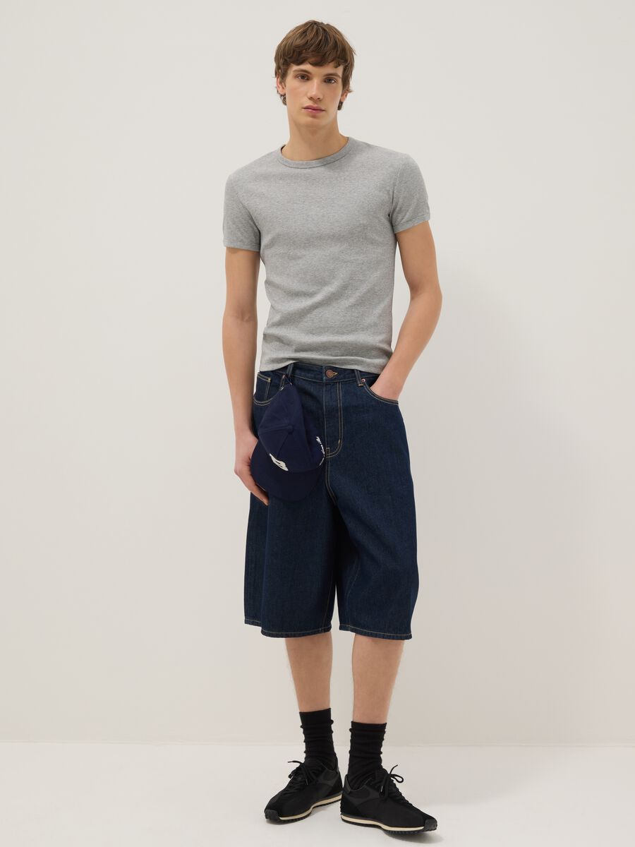 Grey slim fit stretch cotton T-shirt_1