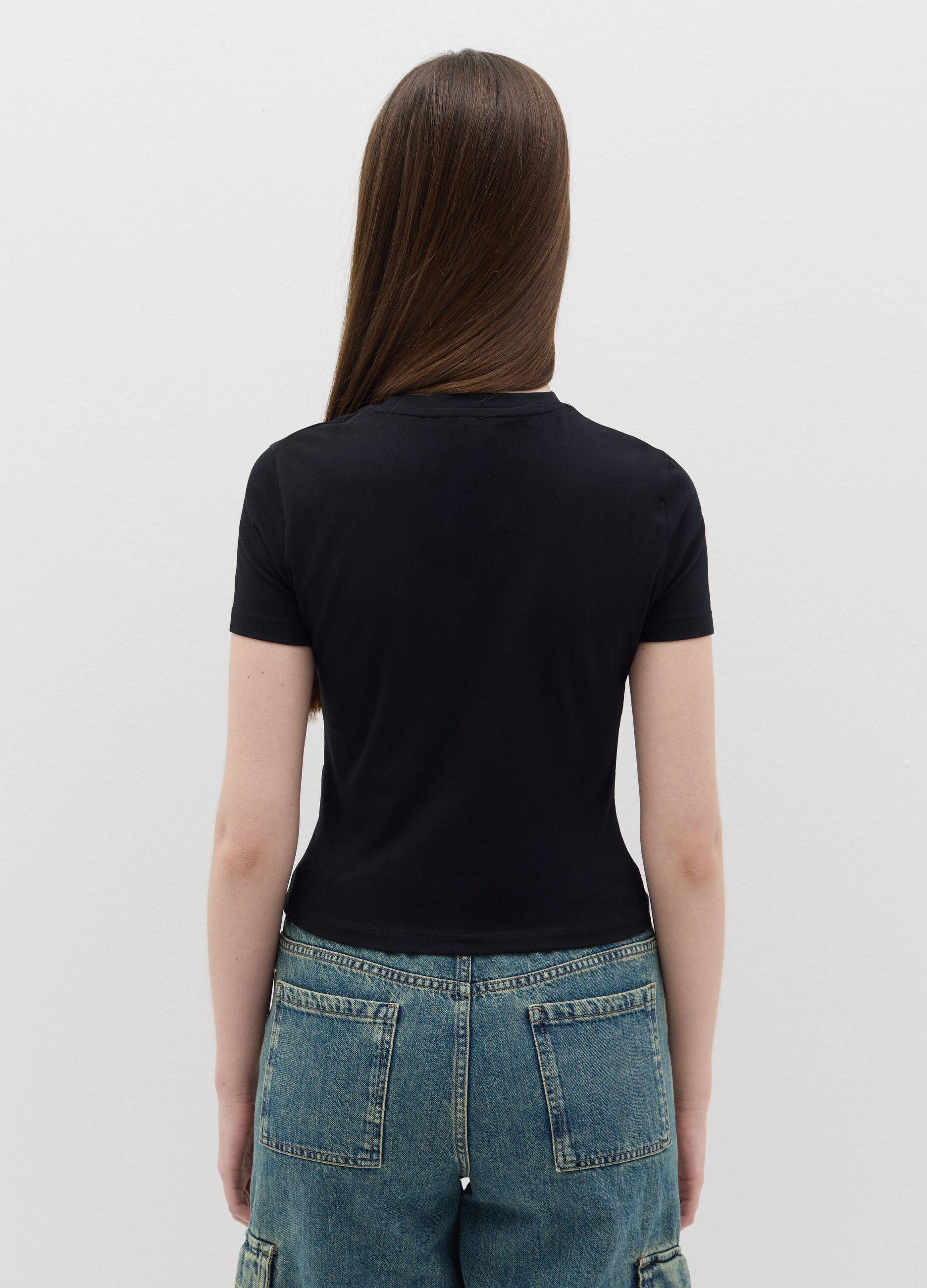 Stretch cotton T-shirt with embroidery