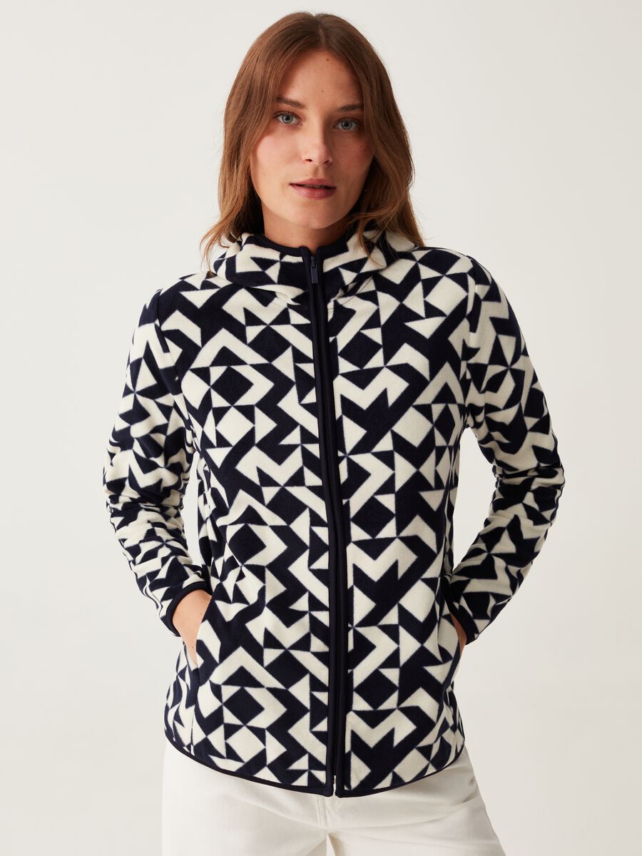 Full-zip in pile con cappuccio e stampa_0