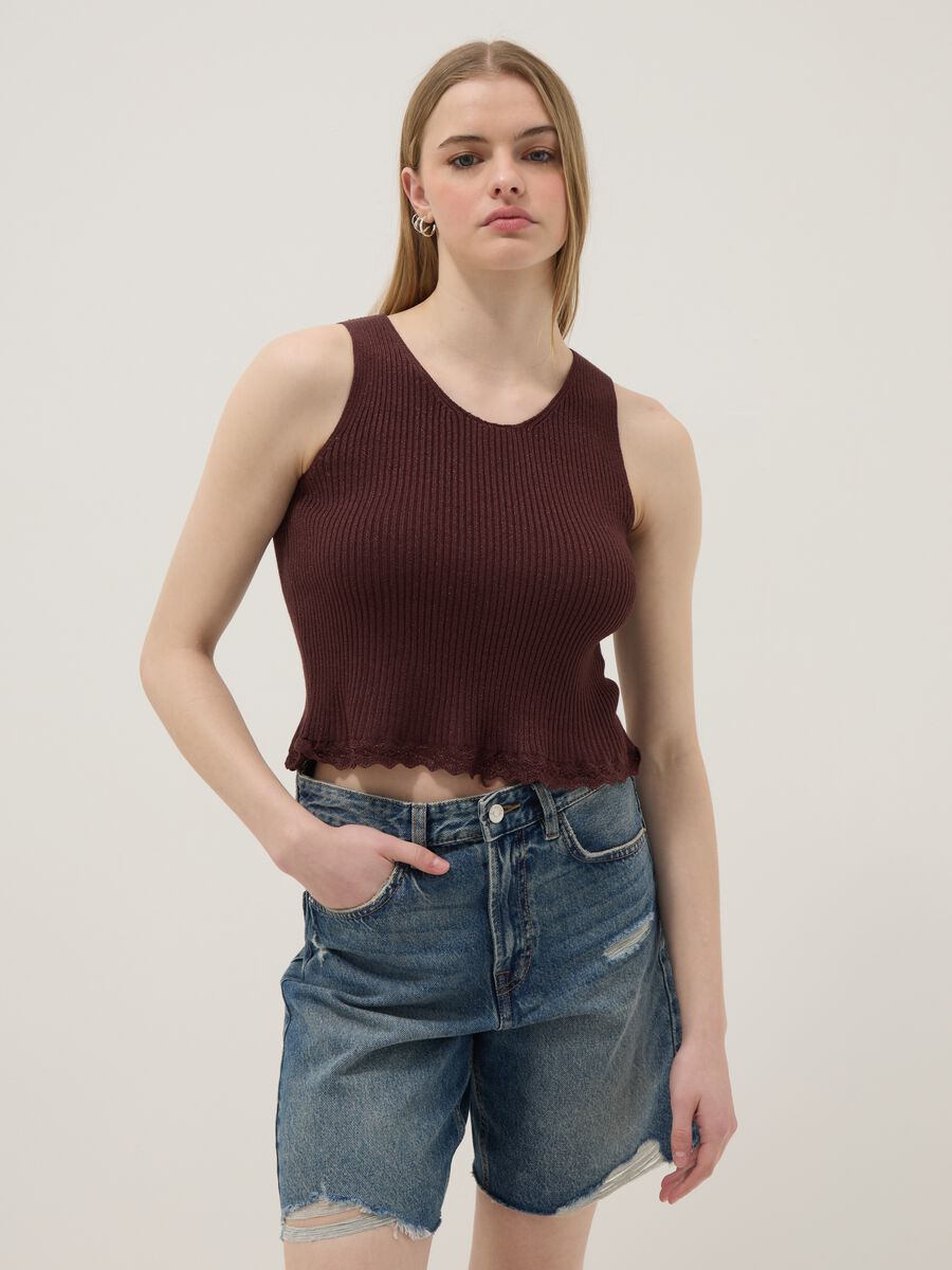 Brown fitted viscose-blend top_2